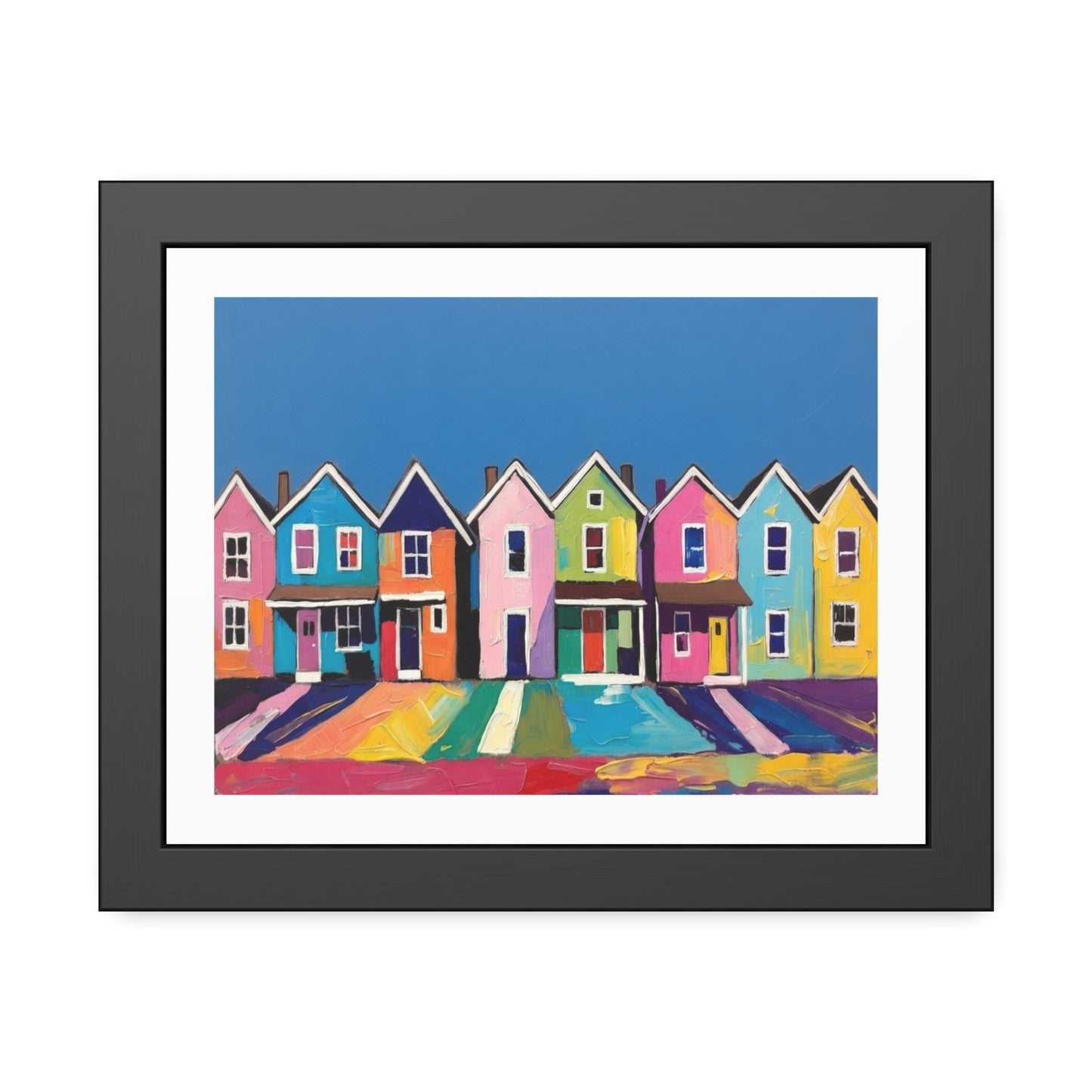 Framed Poster Colorful Row of Houses Wall Art