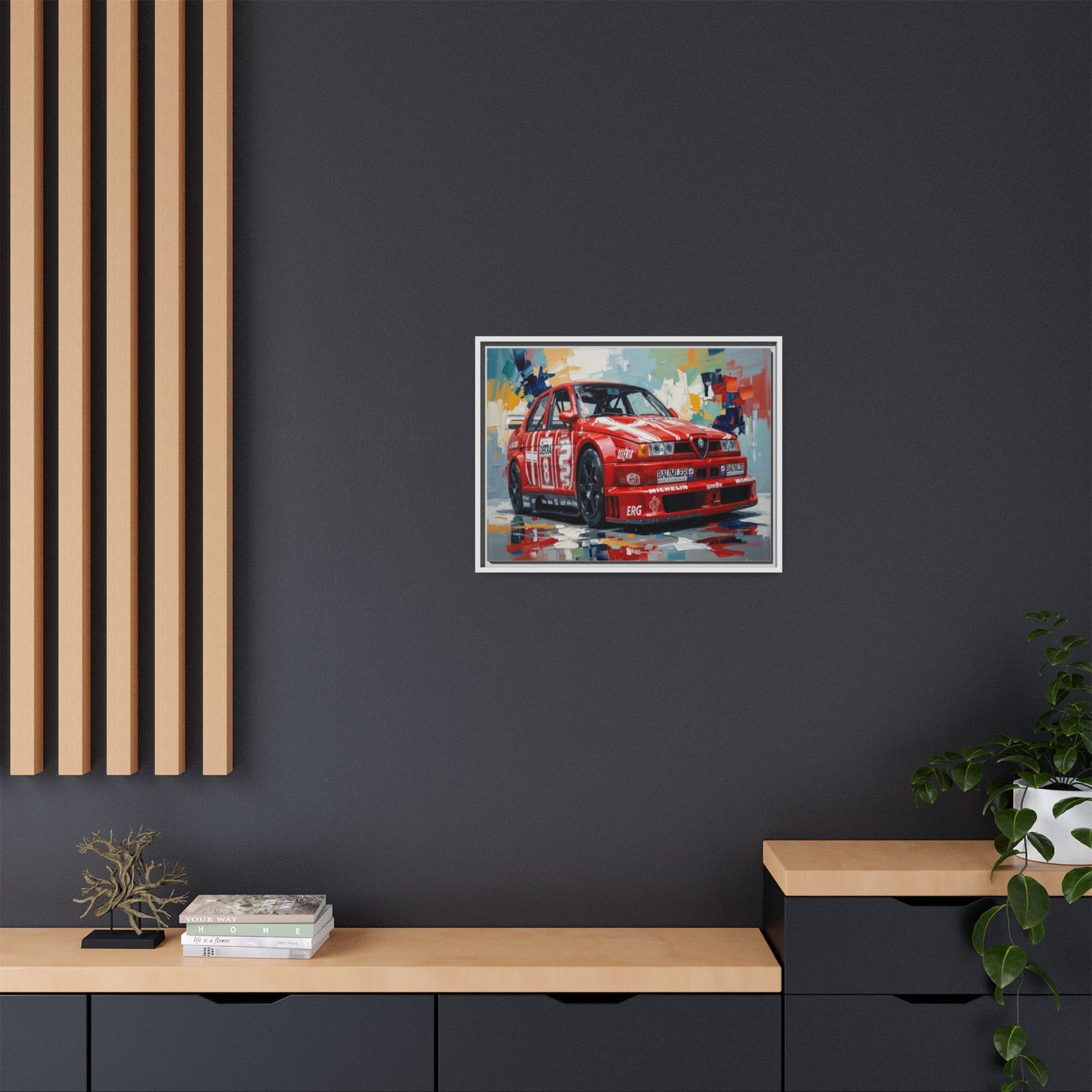 Framed Racing Car Canvas Print — Red Alfa Romeo Track Art