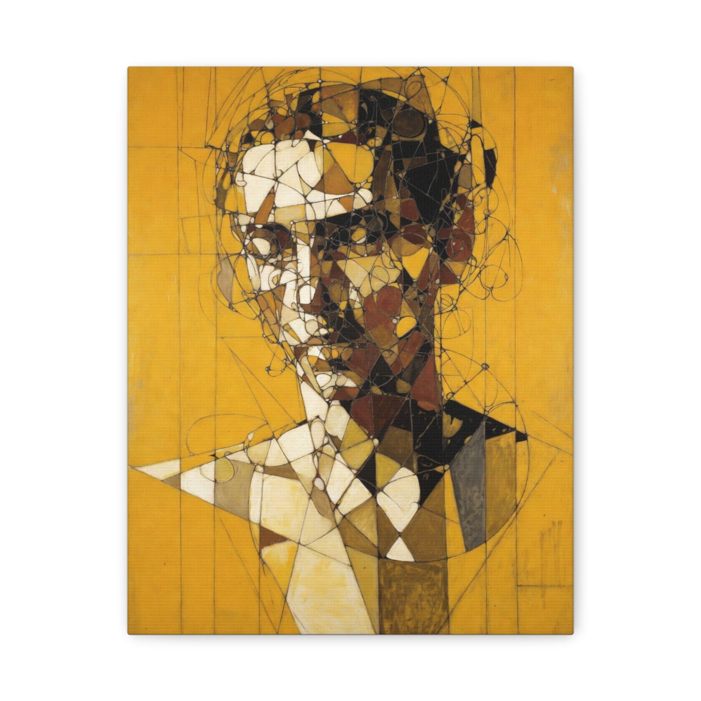 Geometric Portrait Matte Canvas Wall Art – Abstract Yellow Bust