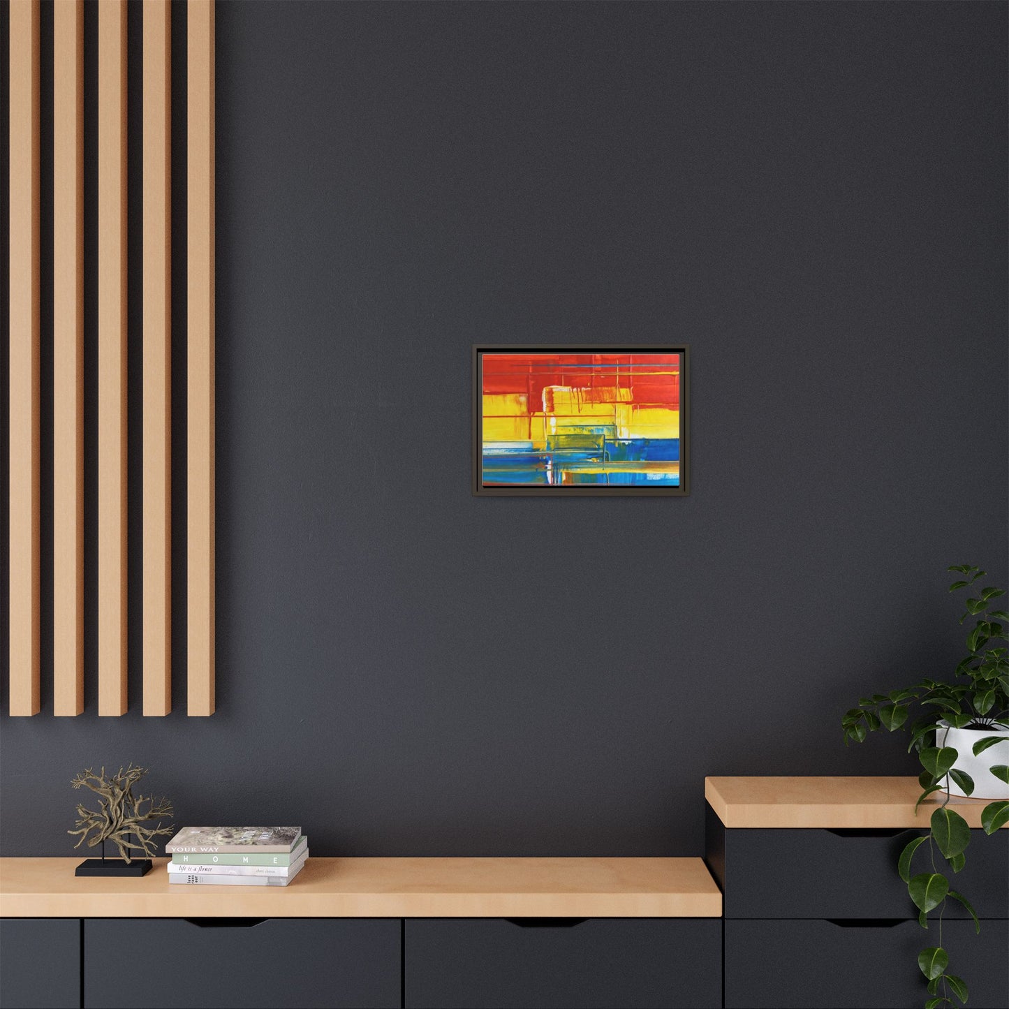 Abstract Multi-Color Framed Canvas Art — Modern Geometric Wall Decor