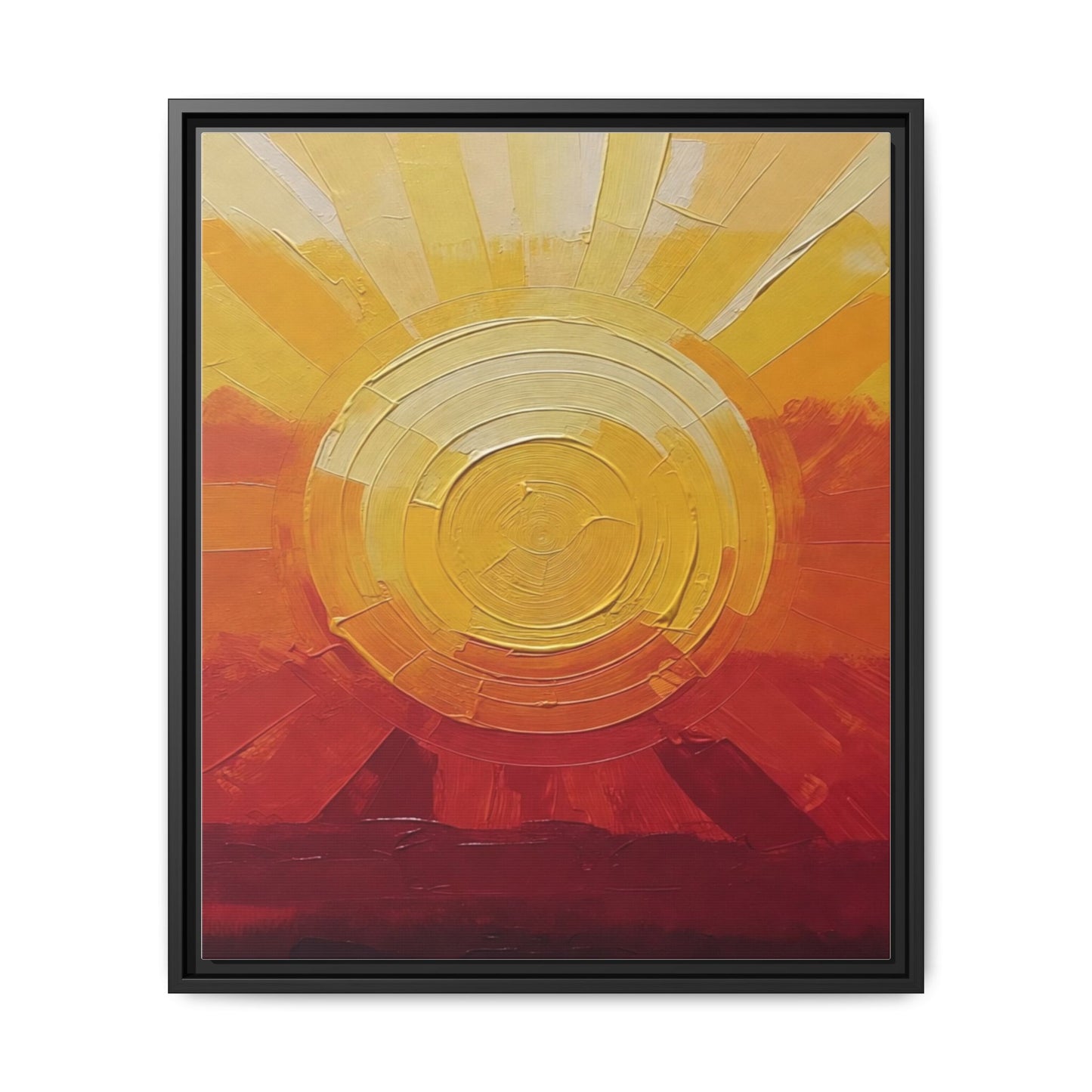 Sunburst Abstract Framed Canvas Art — Matte Multi‑Color Wall Print