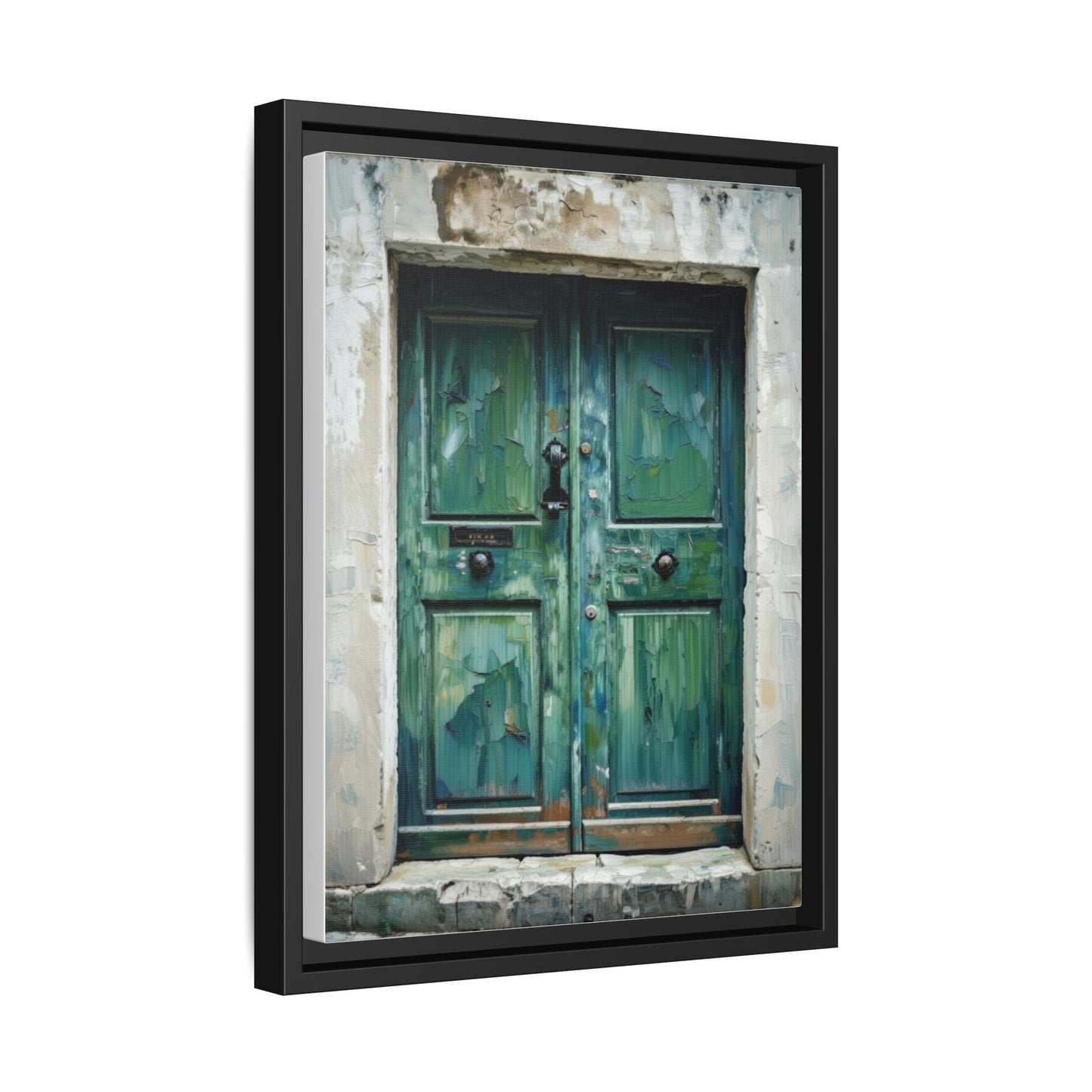 Framed Matte Canvas Art — Weathered Green Door Wall Print