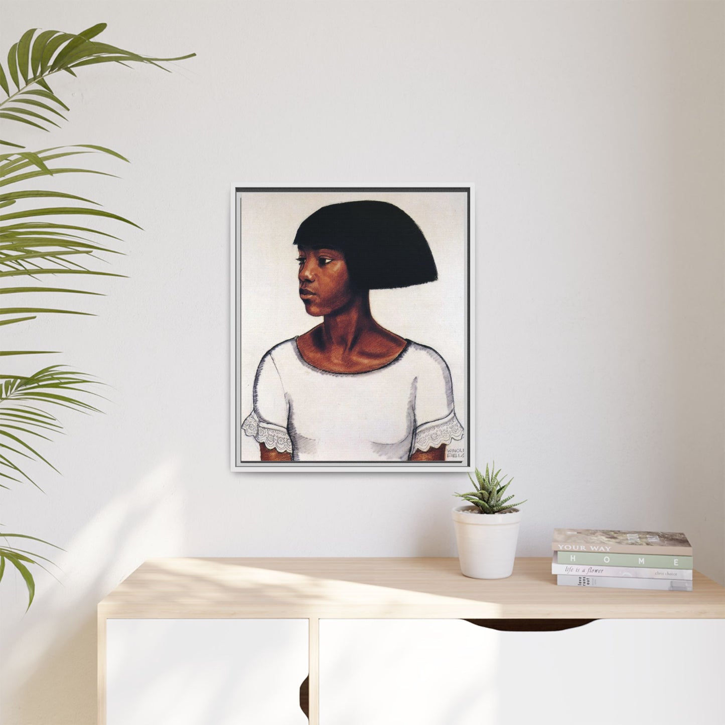 Portrait of a Young Woman by Winold Reiss Framed Matte Canvas Portrait