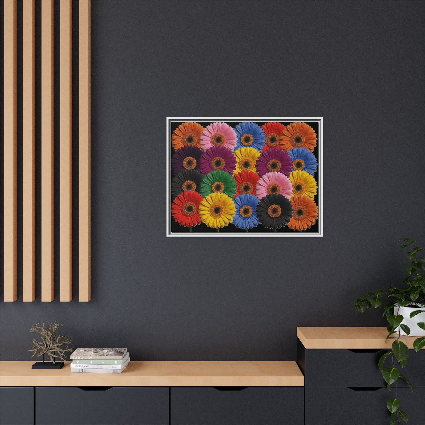 Framed Matte Canvas - Rainbow Gerbera Daisy Wall Art