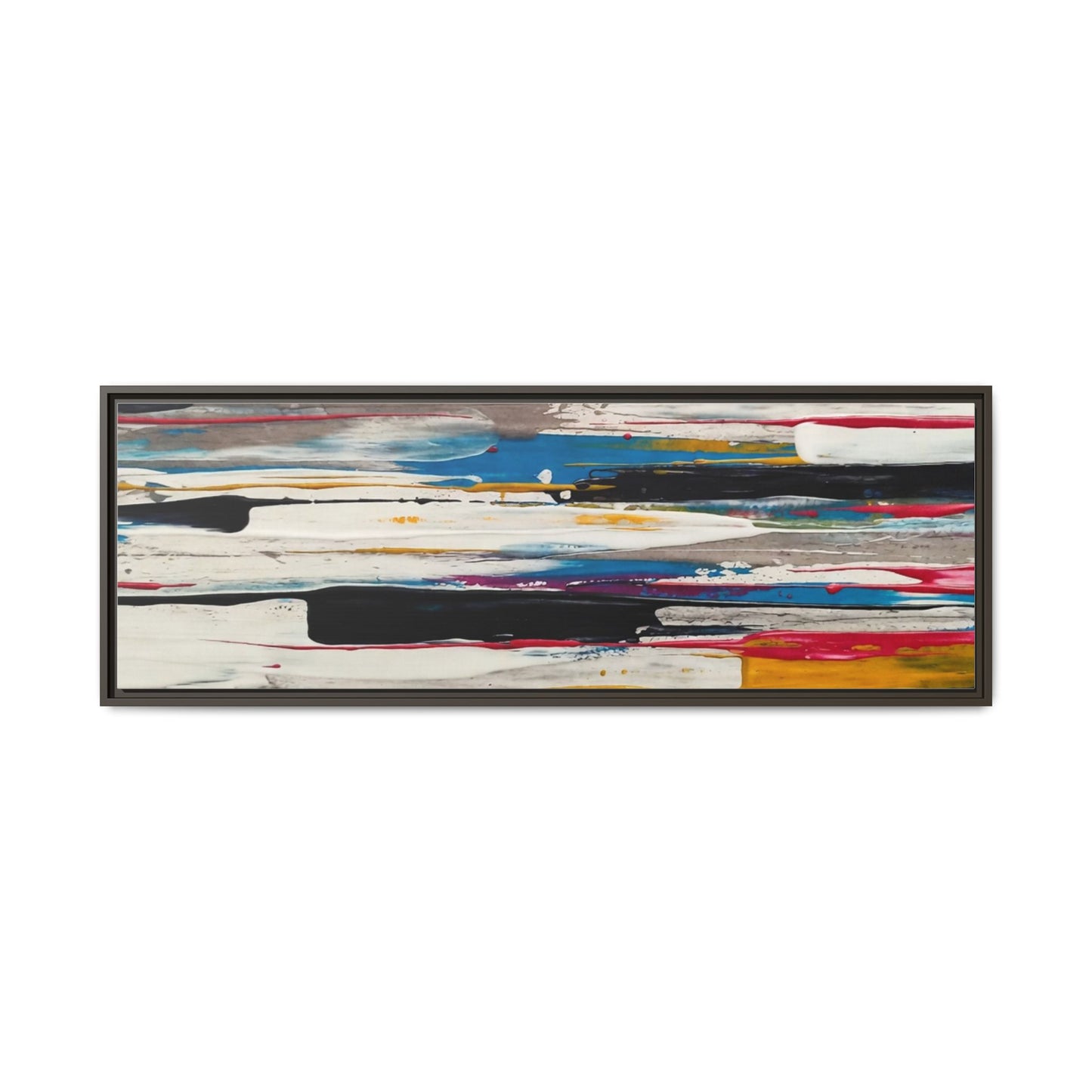 Abstract Multi-Color Framed Canvas Wall Art — Modern Horizontal Brushstroke Print