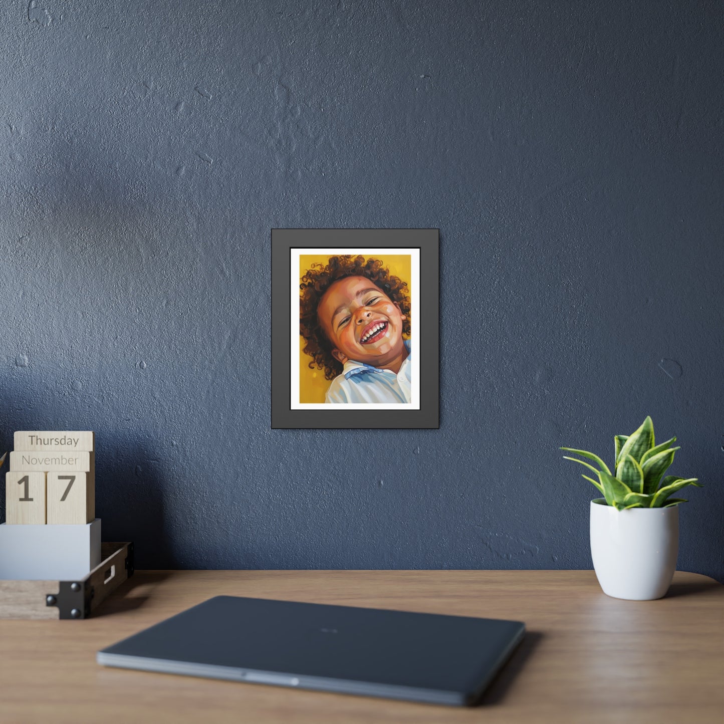 Framed Poster — Joyful Laughing Child Portrait, Colorful Nursery Wall Art