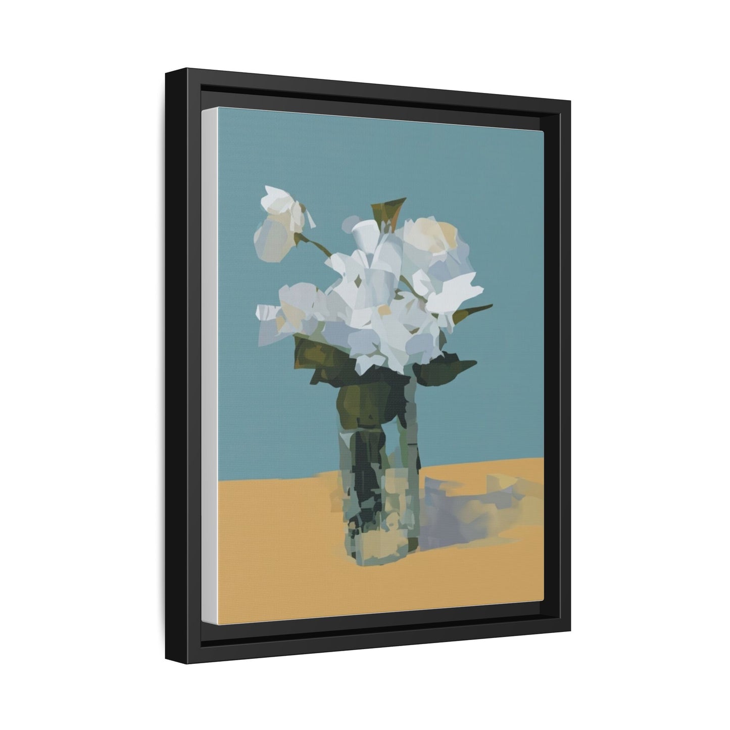 Framed Floral Still Life Canvas Art — Modern White Bouquet Wall Art