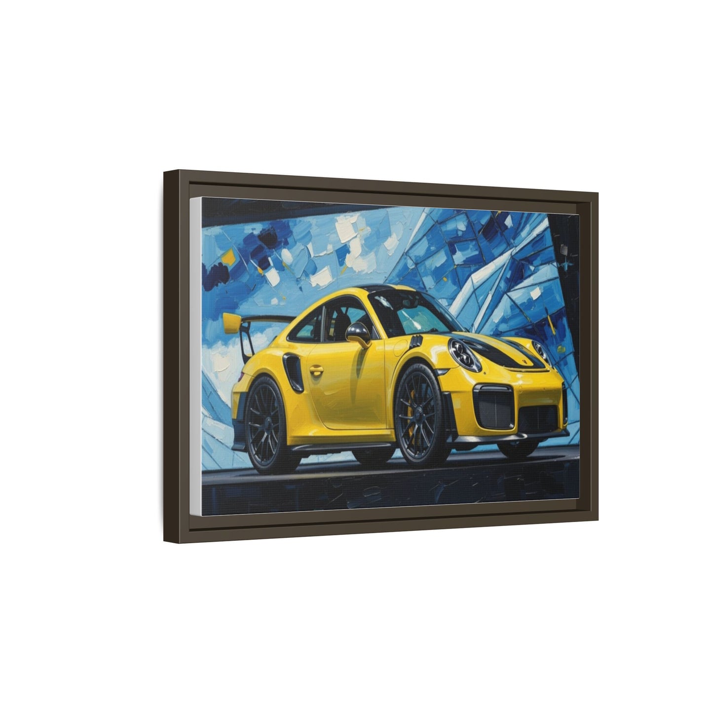 Yellow Porsche Sports Car Matte Framed Canvas – Modern Automotive Wall Art