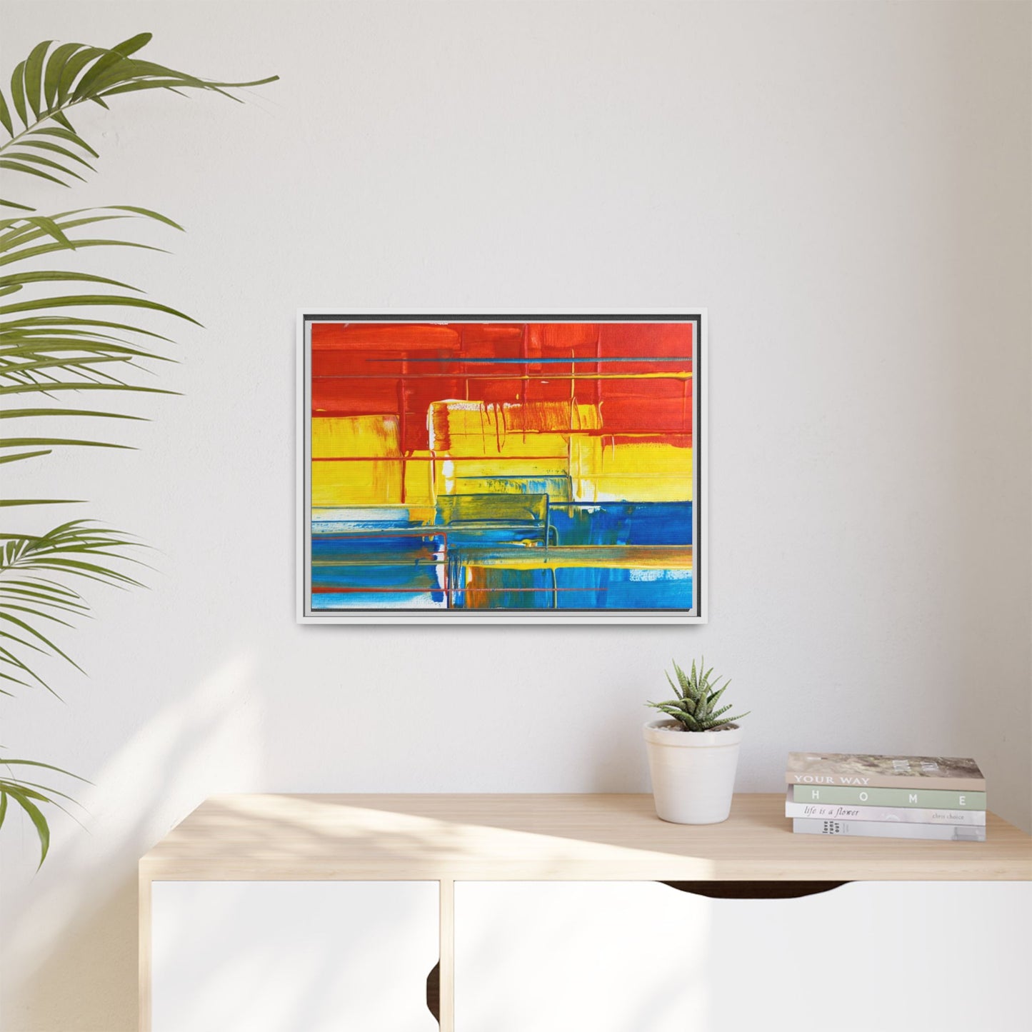 Abstract Multi-Color Framed Canvas Art — Modern Geometric Wall Decor
