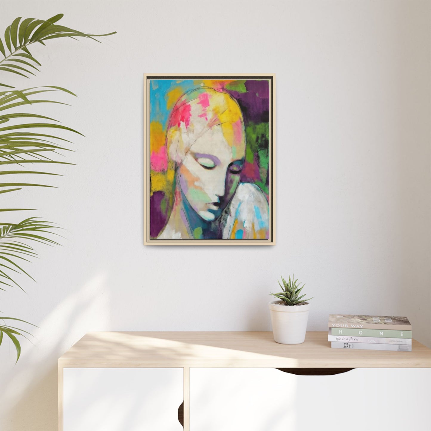 Framed Matte Canvas Art - Colorful Abstract Portrait