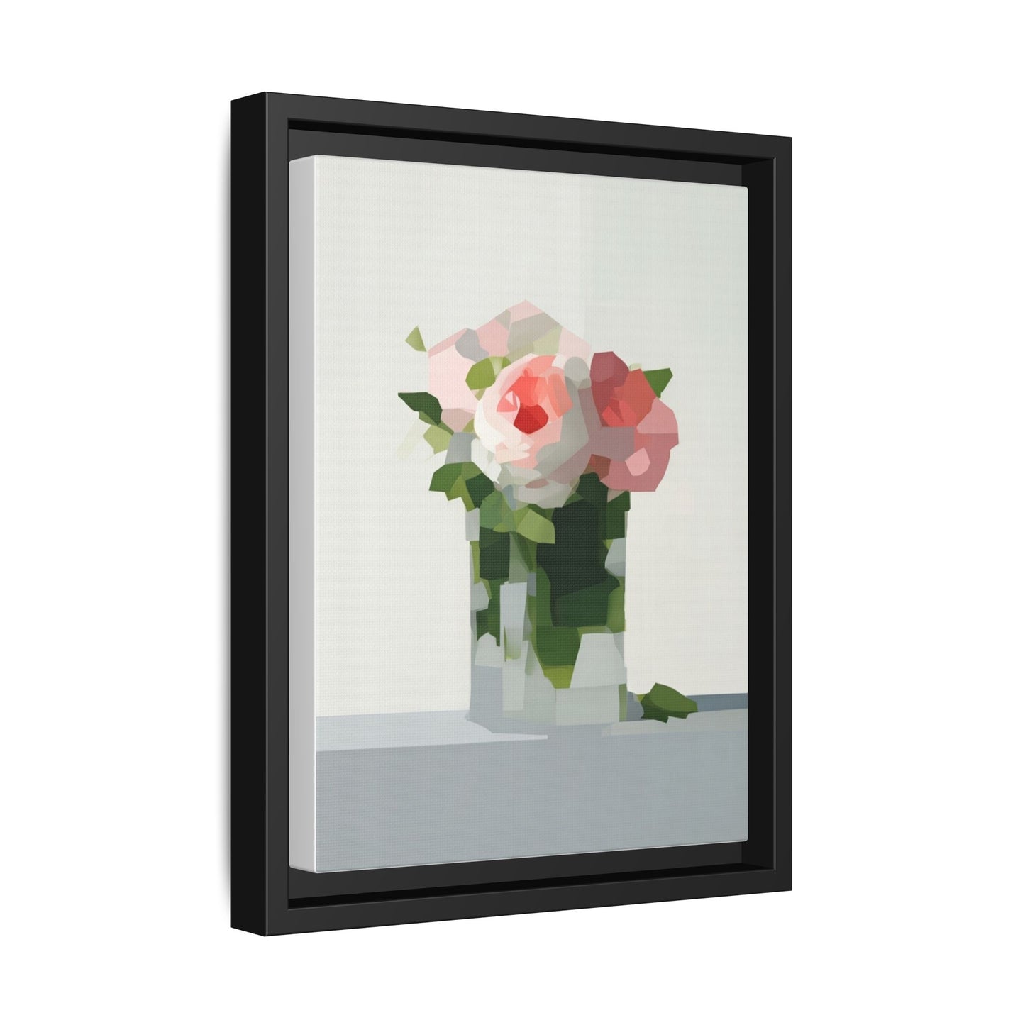 Framed Floral Canvas Print — Modern Pink Roses Still Life