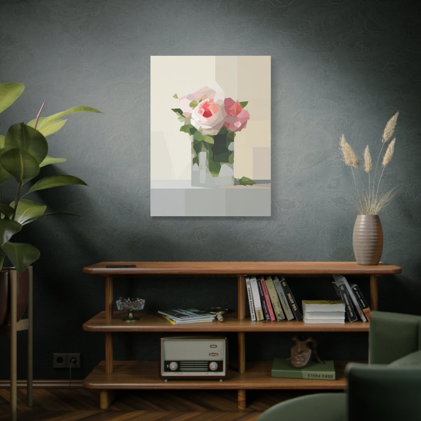 Pink Rose Still Life Canvas — Modern Floral Wall Art, Matte Stretched Canvas