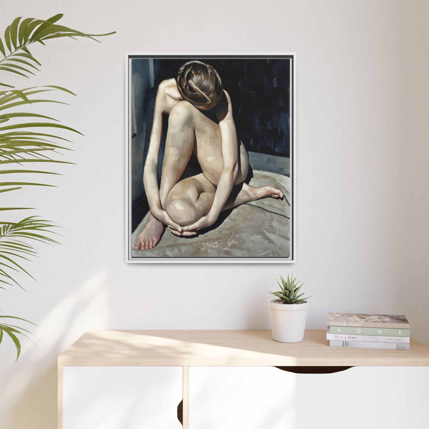 Framed Matte Canvas Print Contemplative Nude Figure Art