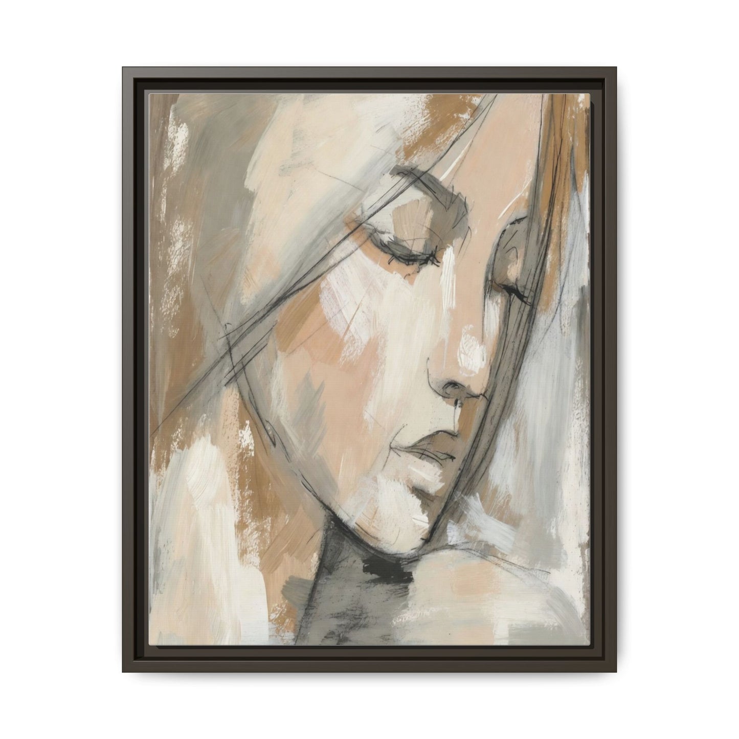 Framed Matte Canvas Art — Serene Abstract Portrait in Neutrals