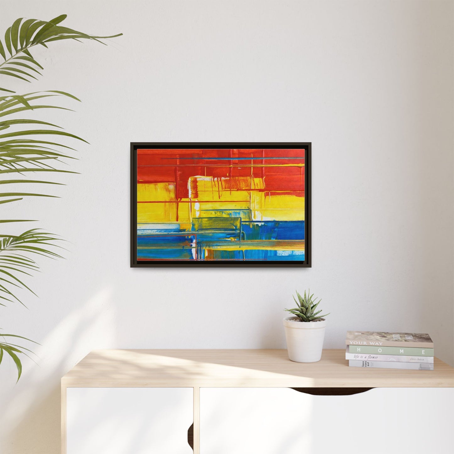 Abstract Multi-Color Framed Canvas Art — Modern Geometric Wall Decor