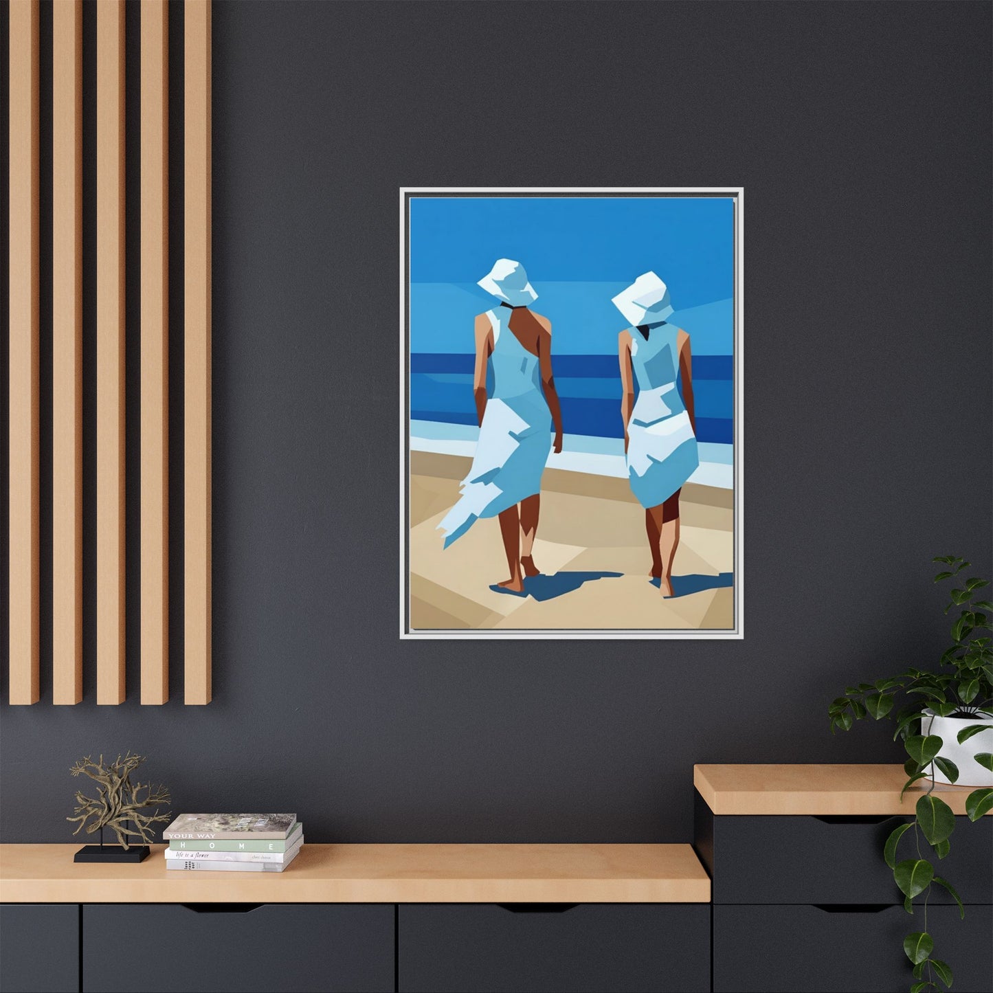 Seaside Stroll Matte Canvas Framed Print — Coastal Beach Art