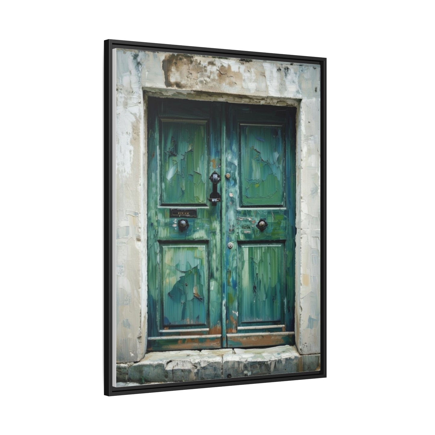 Framed Matte Canvas Art — Weathered Green Door Wall Print