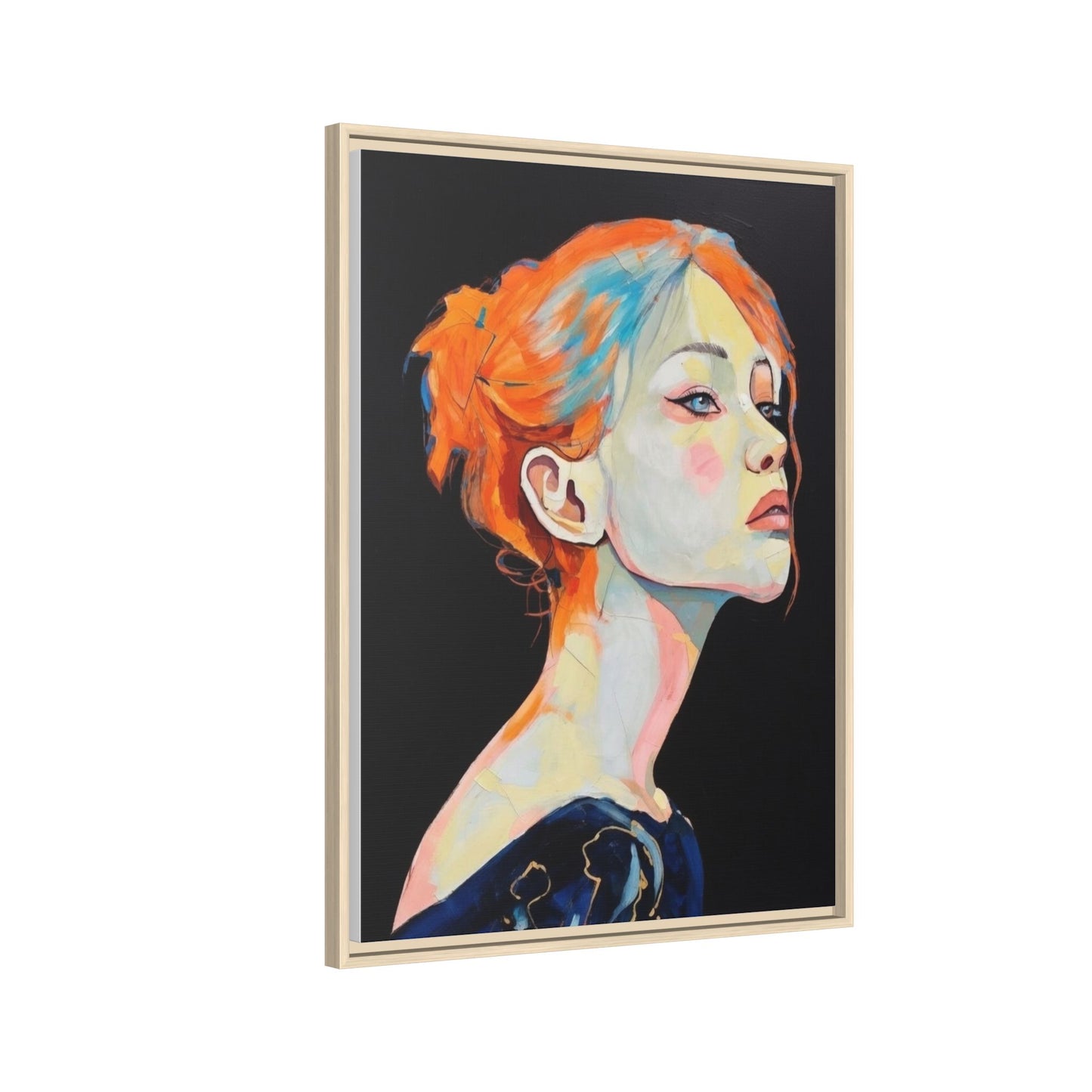 Framed Matte Canvas Portrait — Vibrant Multi‑Color Woman Wall Art
