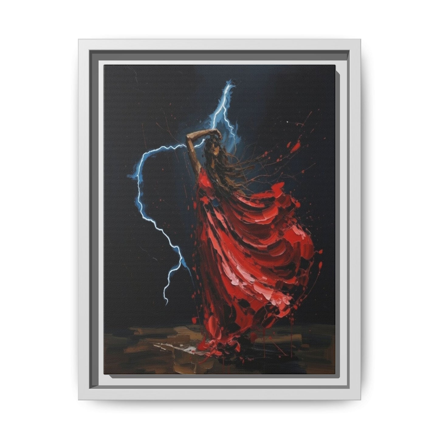 Framed Matte Canvas Print — Red Dancer Lightning Art