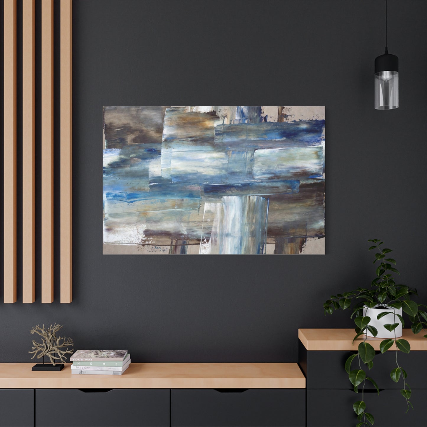 Abstract Blue Waterfall Matte Canvas Wall Art, Stretched 1.25"