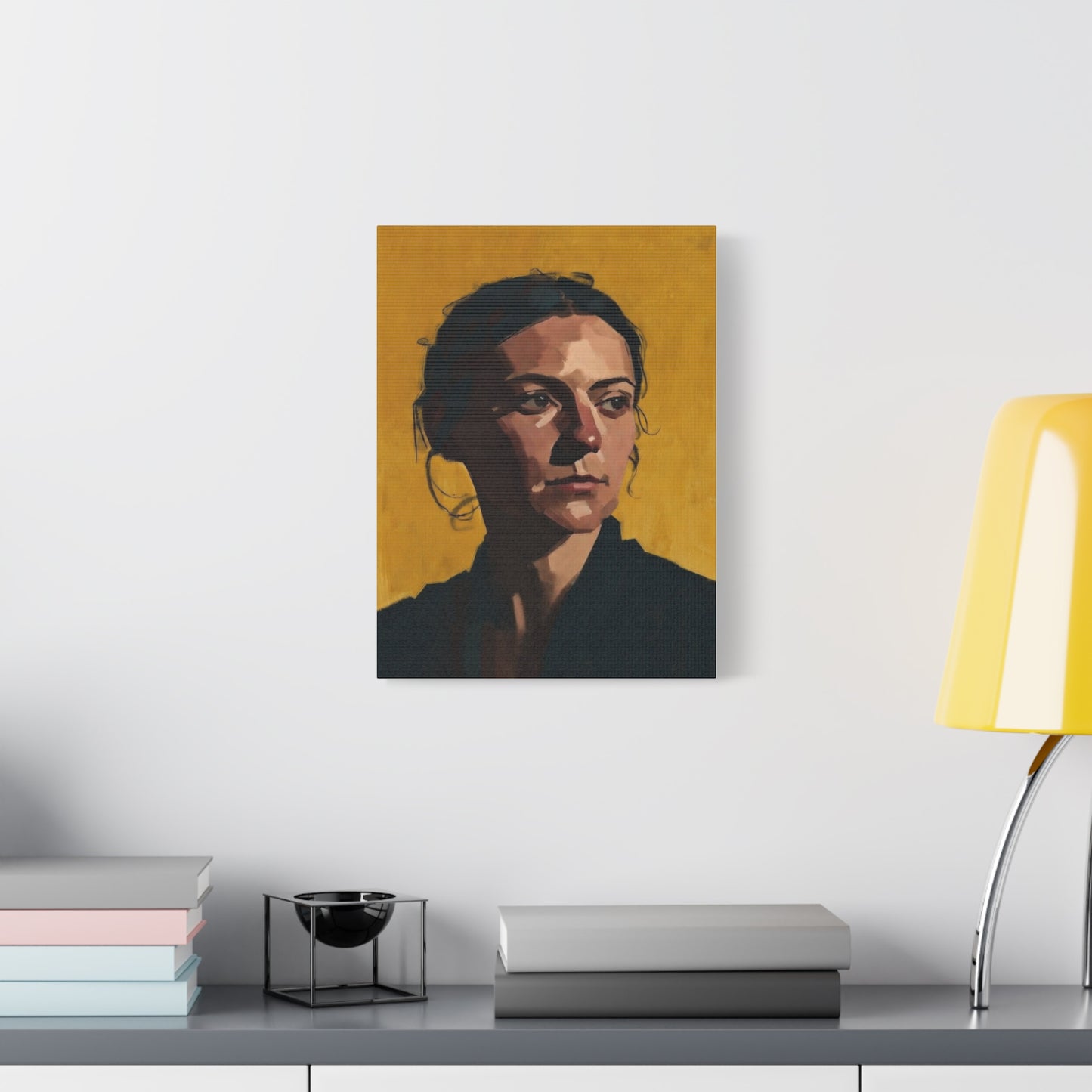 Portrait Painting Canvas Print — Moody Golden Female Portrait on Matte Stretched Canvas