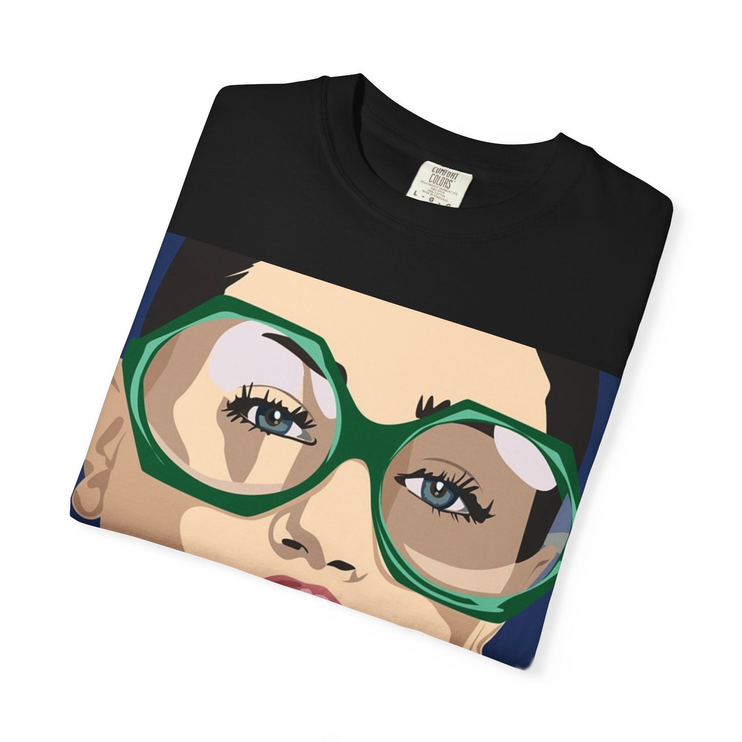 Pop Art Woman Graphic T‑Shirt — Retro Chic Green Glasses Design