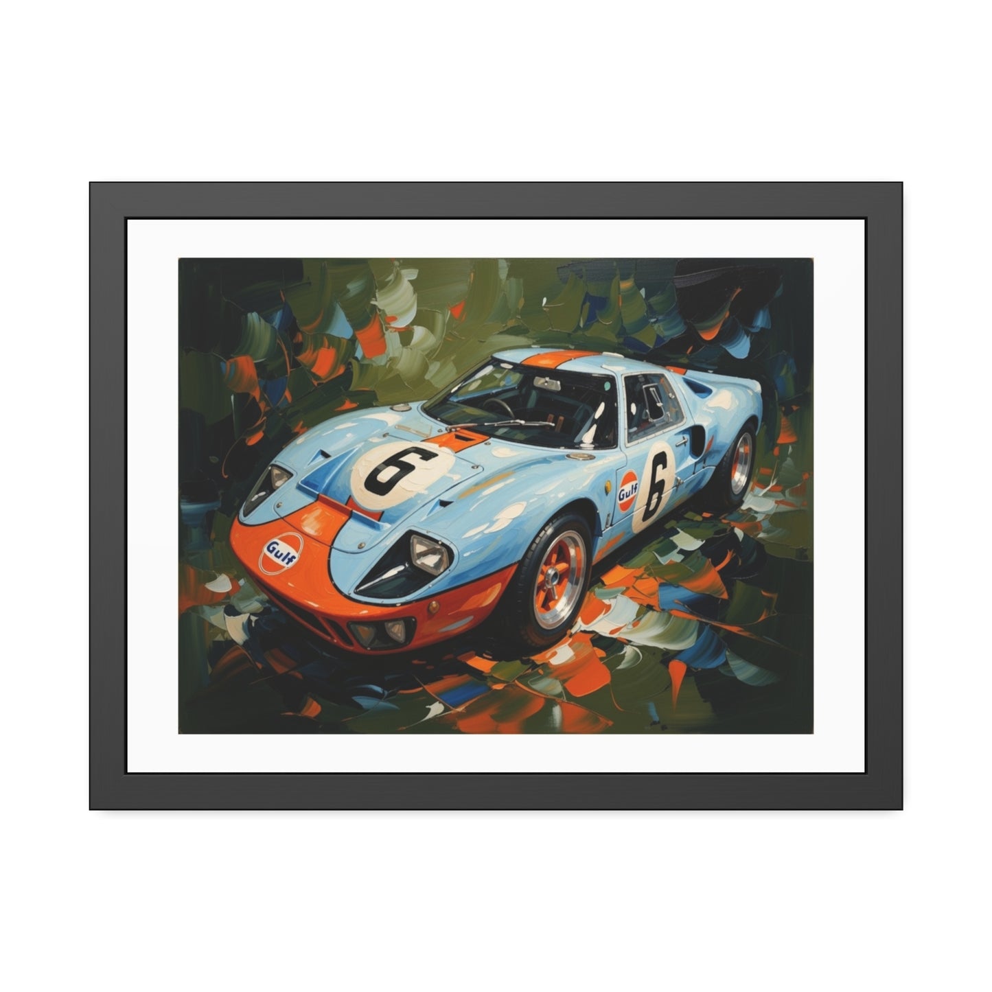 Framed Racing Car Poster — Vintage Gulf GT40 Print