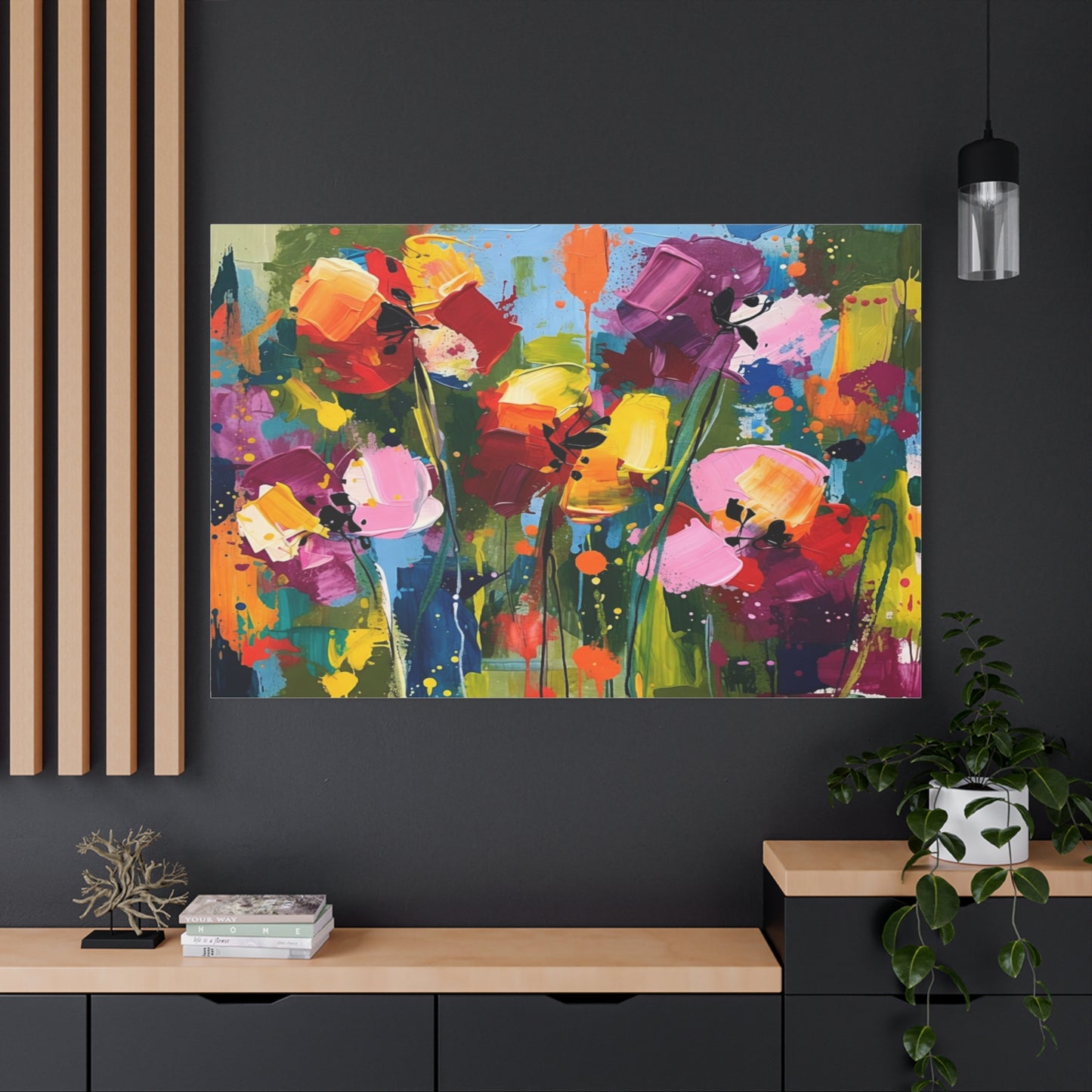 Vibrant Abstract Floral Canvas — Colorful Poppy Wall Art, Matte Stretched 1.25"