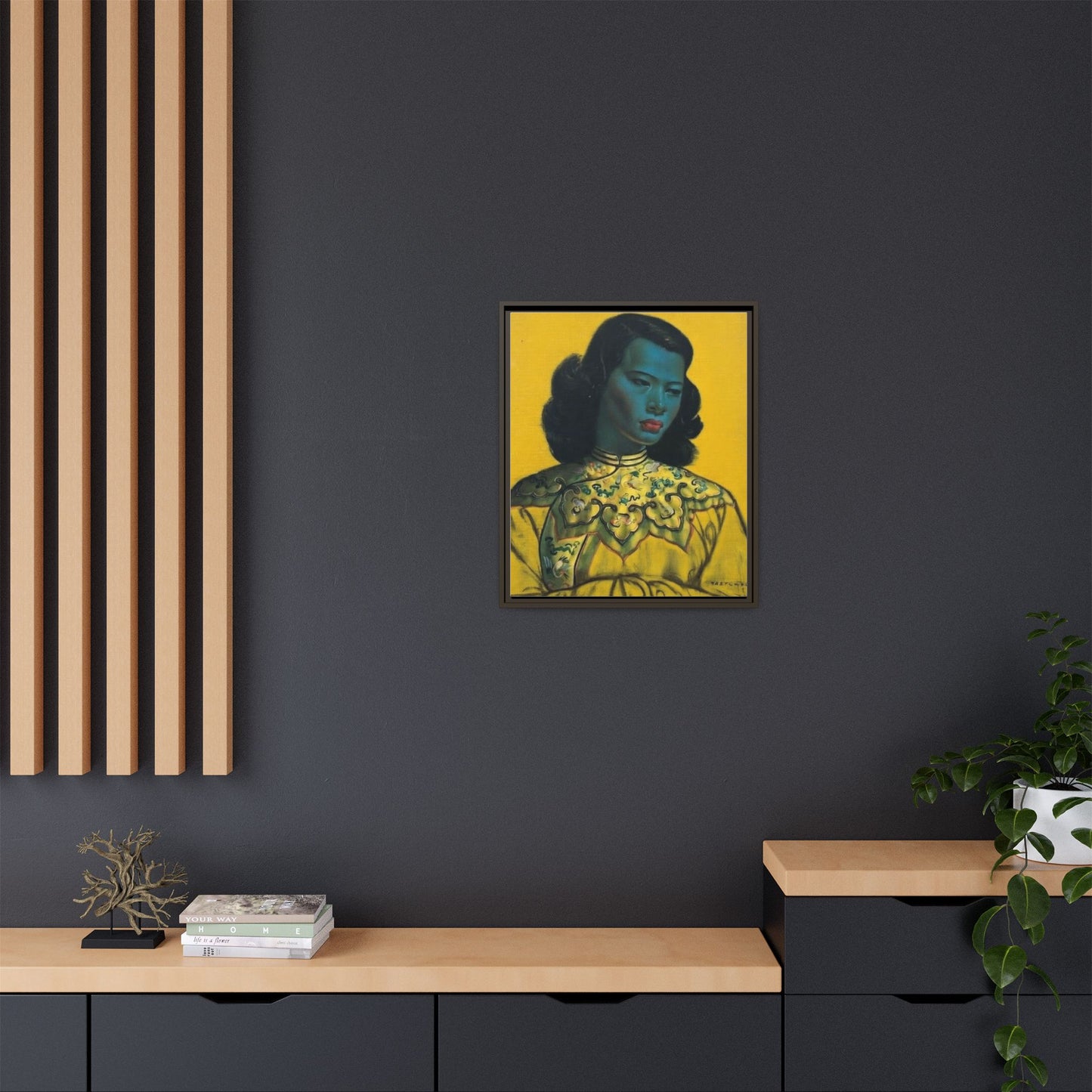 Framed Matte Canvas Art Print — Vintage Portrait with Yellow Background