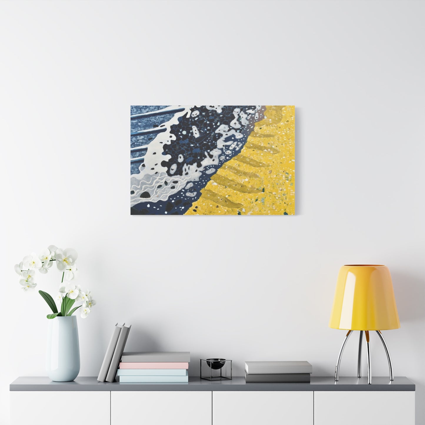 Abstract Blue & Yellow Fluid Art Canvas Print — Matte Stretched Wall Art
