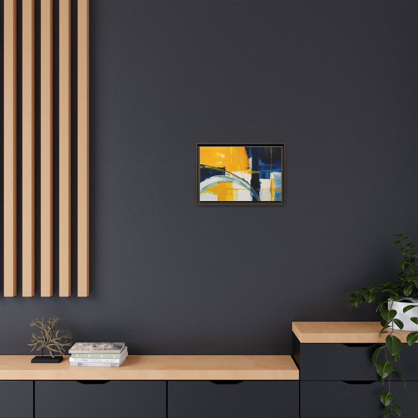Abstract Yellow & Blue Framed Canvas Wall Art — Modern Matte Canvas Print
