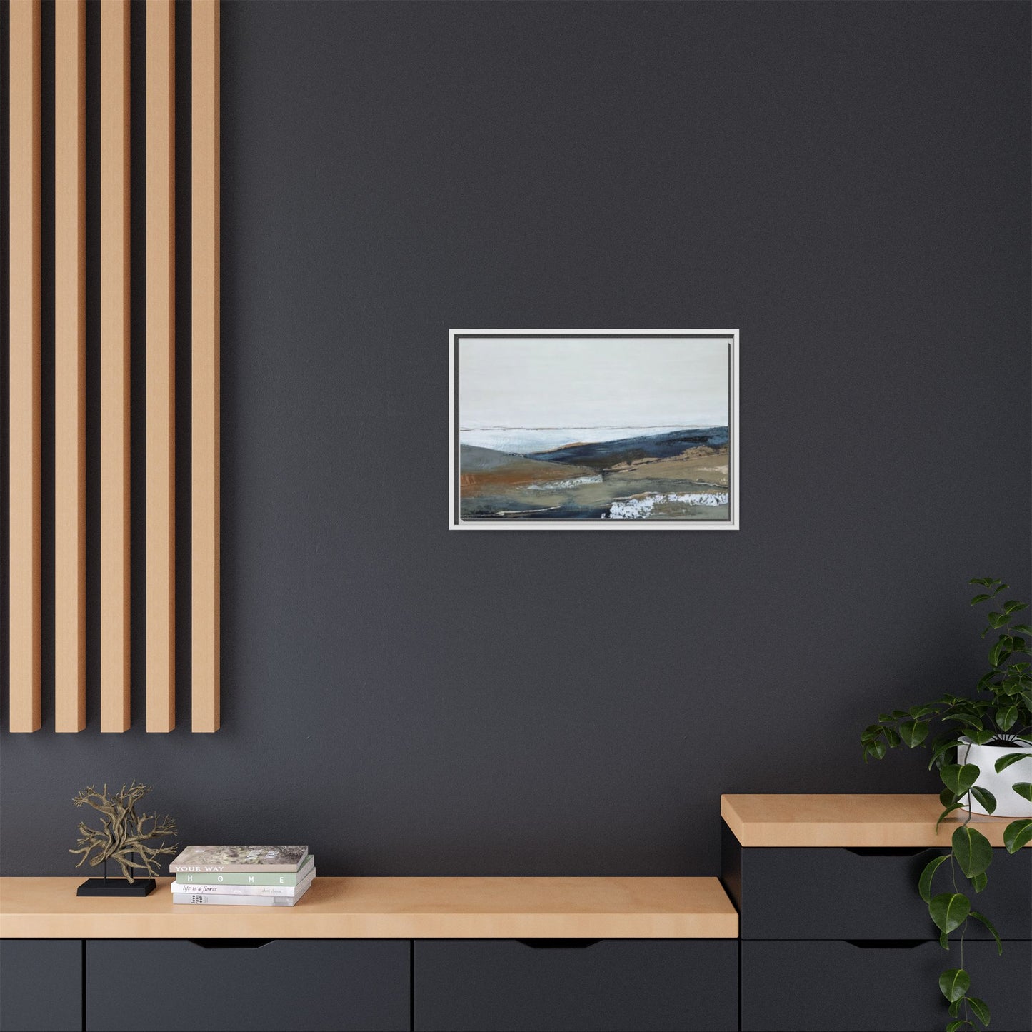 Framed Matte Canvas Wall Art — Serene Coastal Abstract Landscape