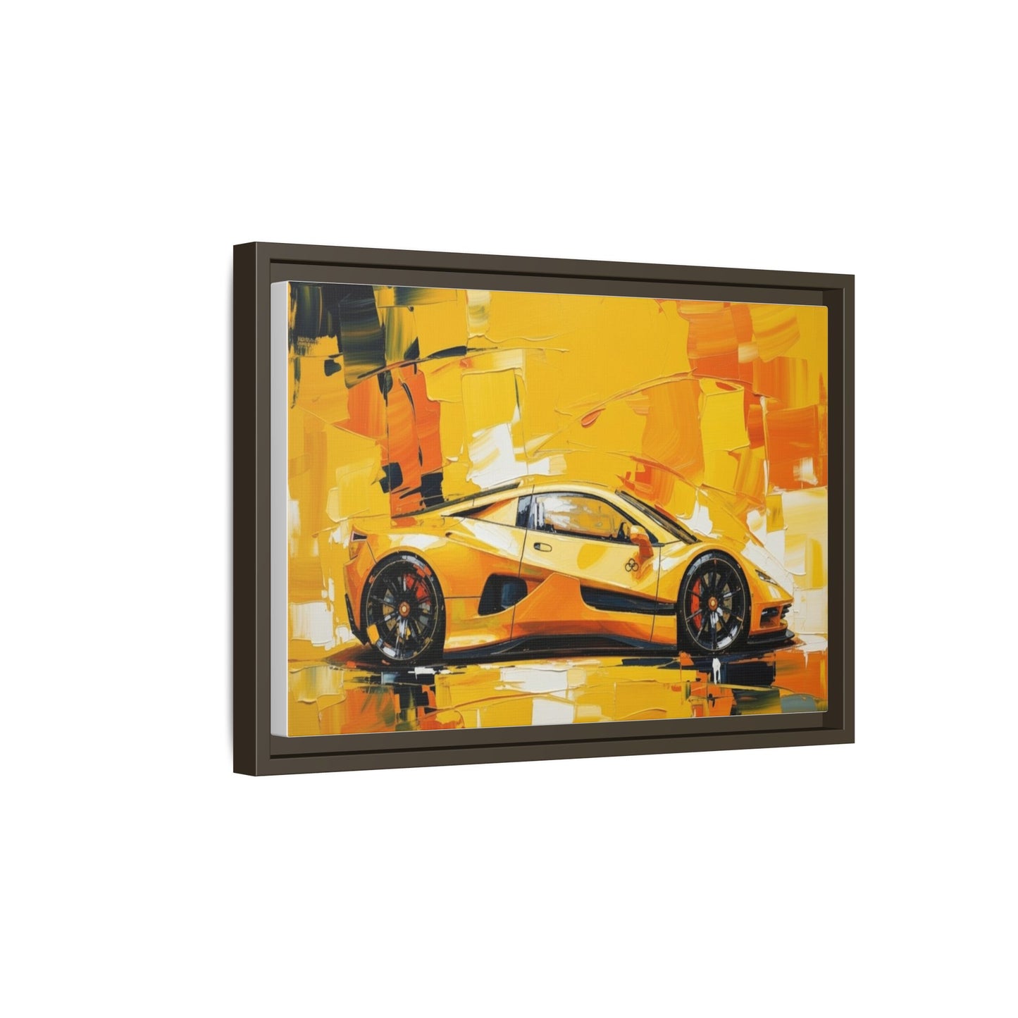 Yellow Sports Car Abstract Matte Canvas Framed Print