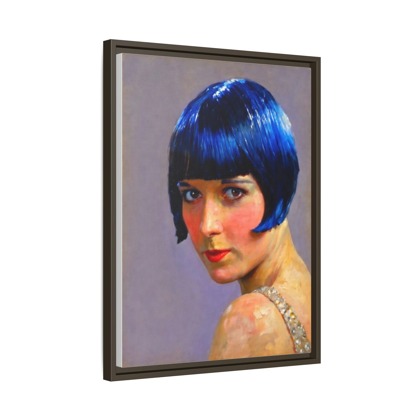 Framed Matte Canvas Art Print — Vintage Portrait with Blue Bob