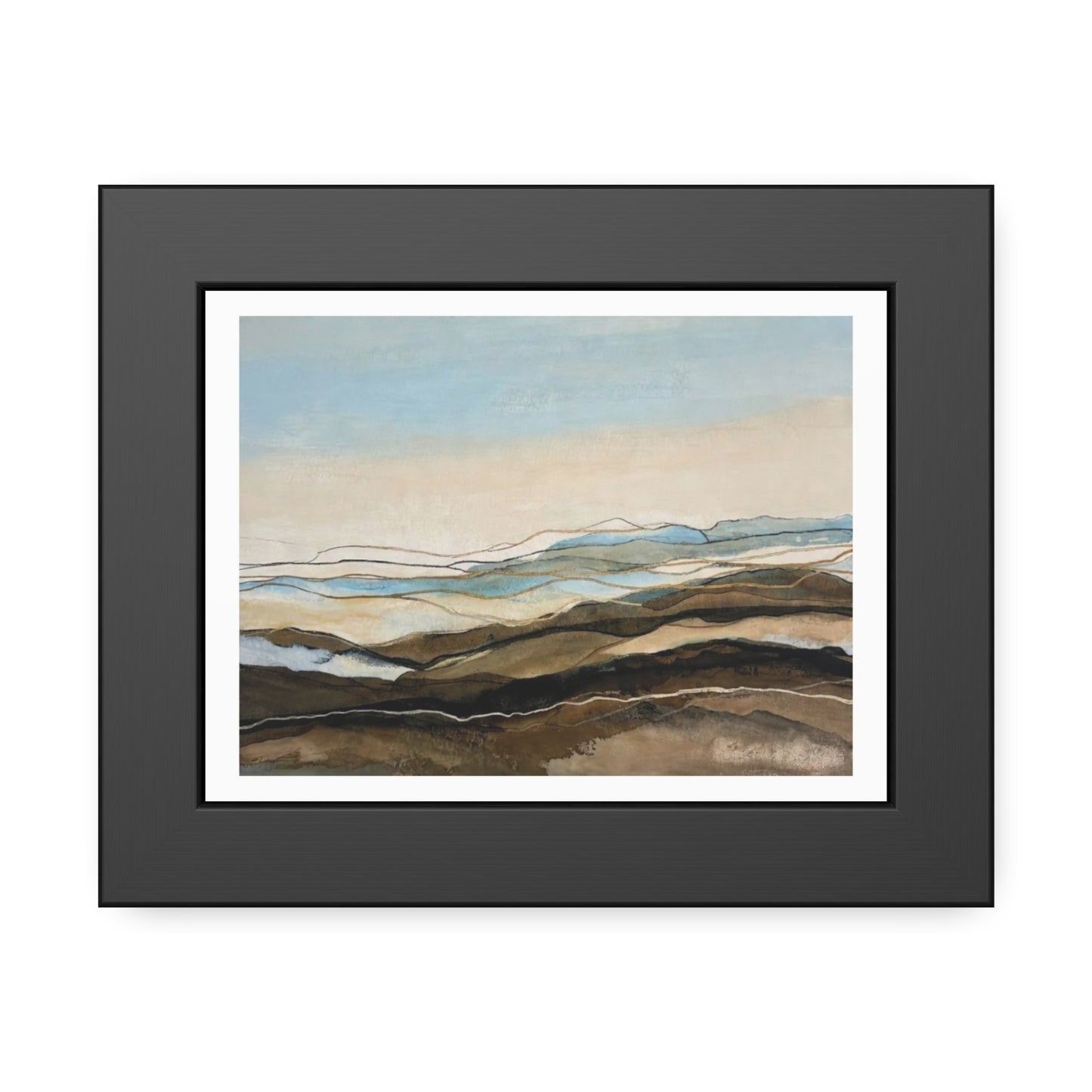 Coastal Abstract Landscape Framed Poster — Serene Blue & Earthtone Wall Art