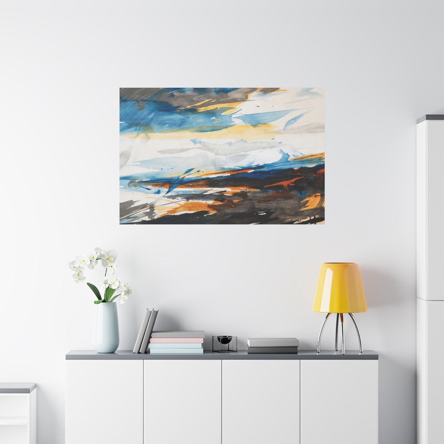 Abstract Oceanic Canvas Print — Blue & Amber Stretched Wall Art