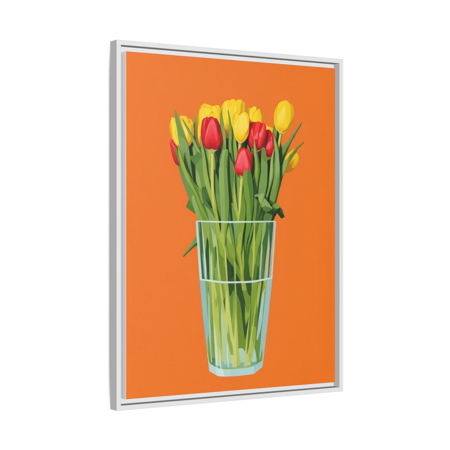 Framed Tulip Canvas Print — Colorful Tulips in Glass Vase