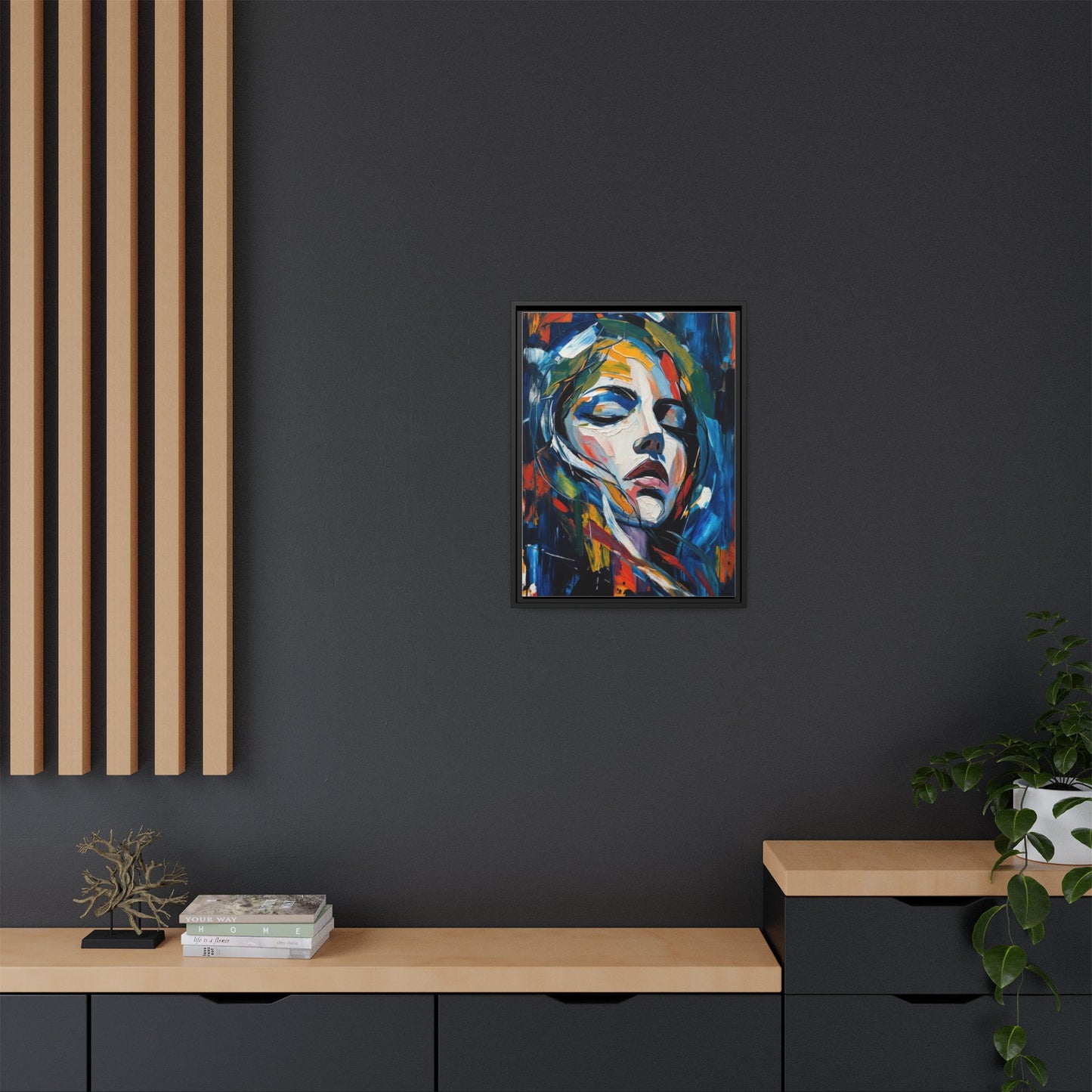 Abstract Colorful Woman Portrait — Framed Matte Canvas Wall Art