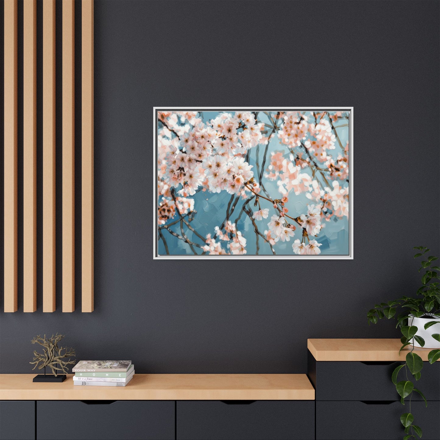 Framed Cherry Blossom Matte Canvas Print — Soft Pink Floral Wall Art