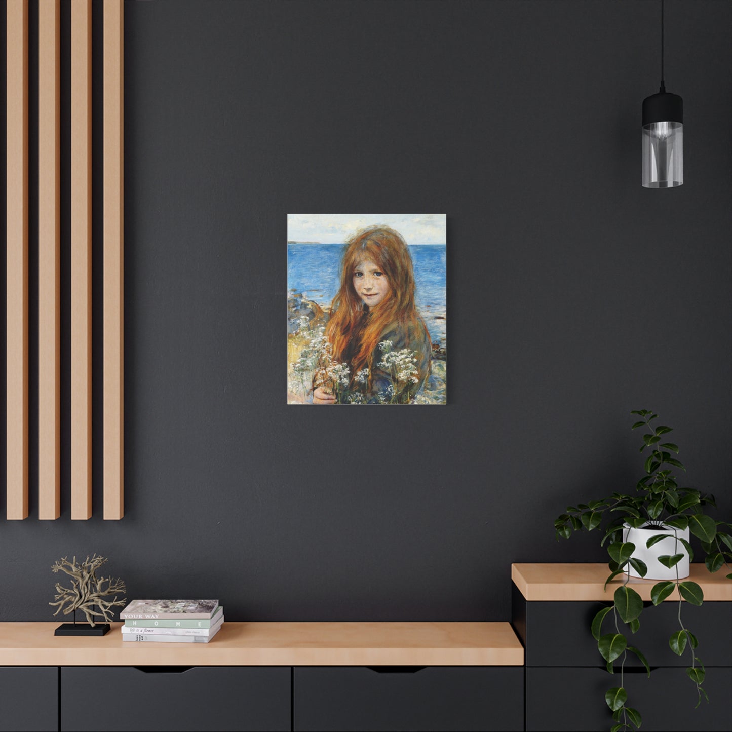 Little girl on the beach by Hans Olaf Heyerdahl Matte Canvas Wall Art Print