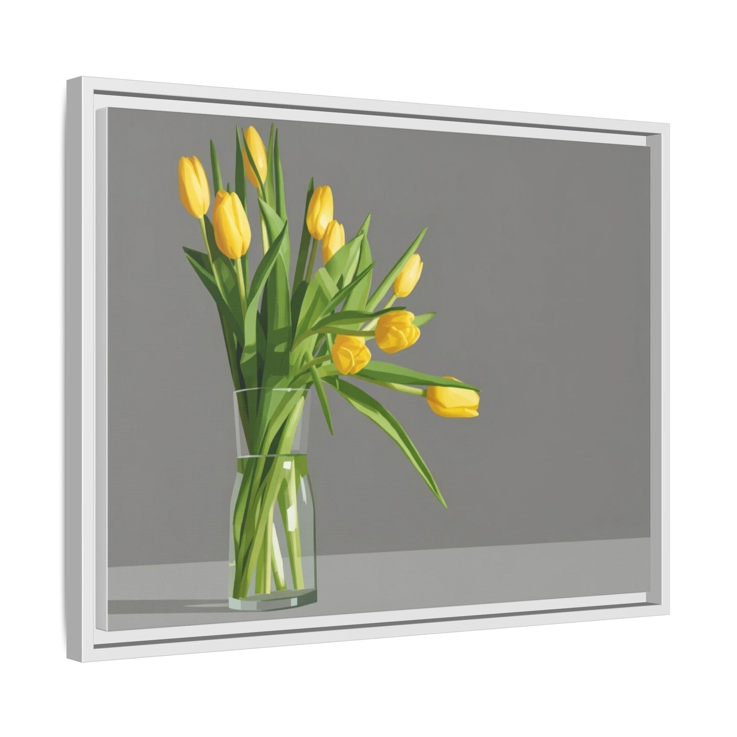 Framed Matte Canvas Art — Yellow Tulip Vase Wall Print