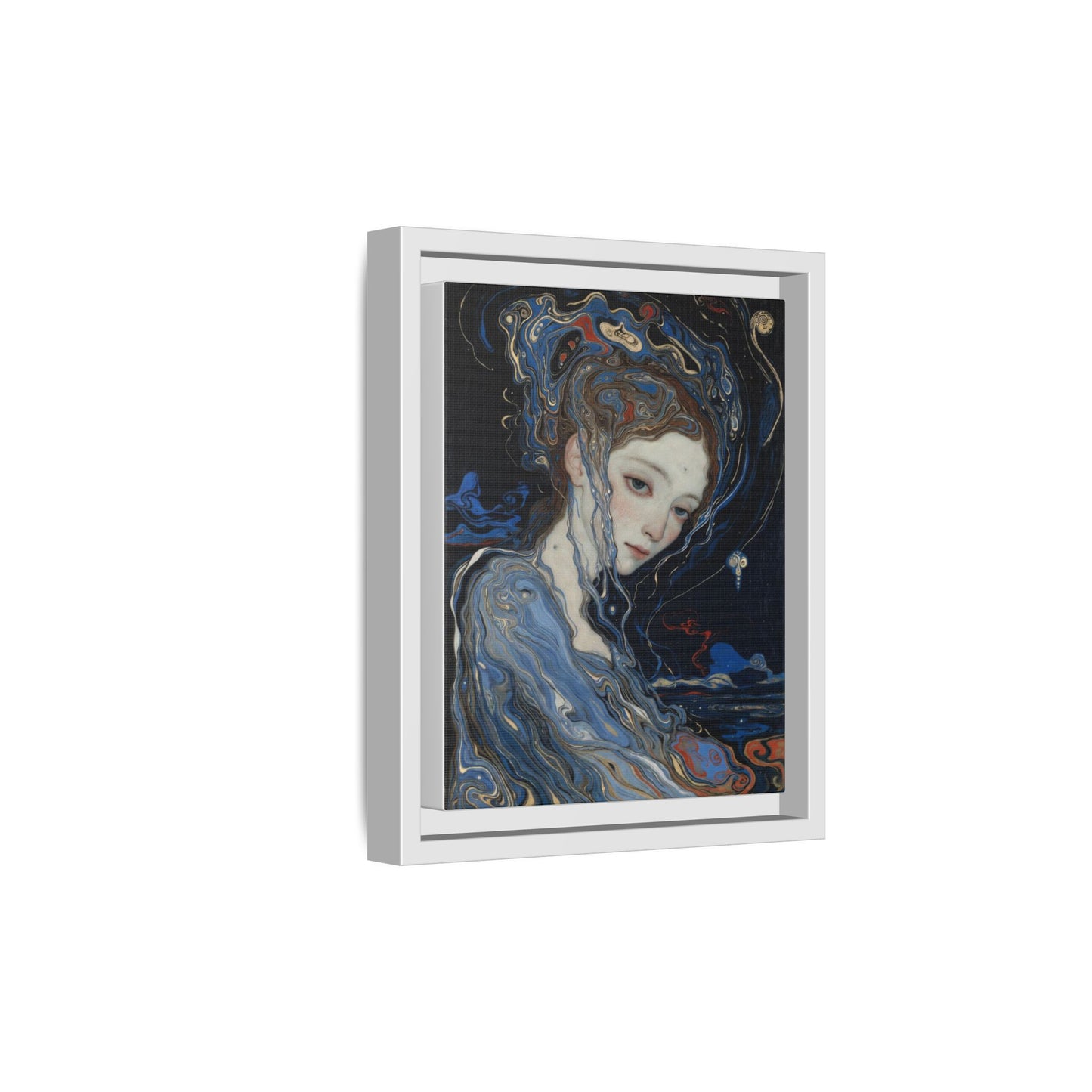Framed Matte Canvas Art Print — Surreal Blue Maiden Portrait