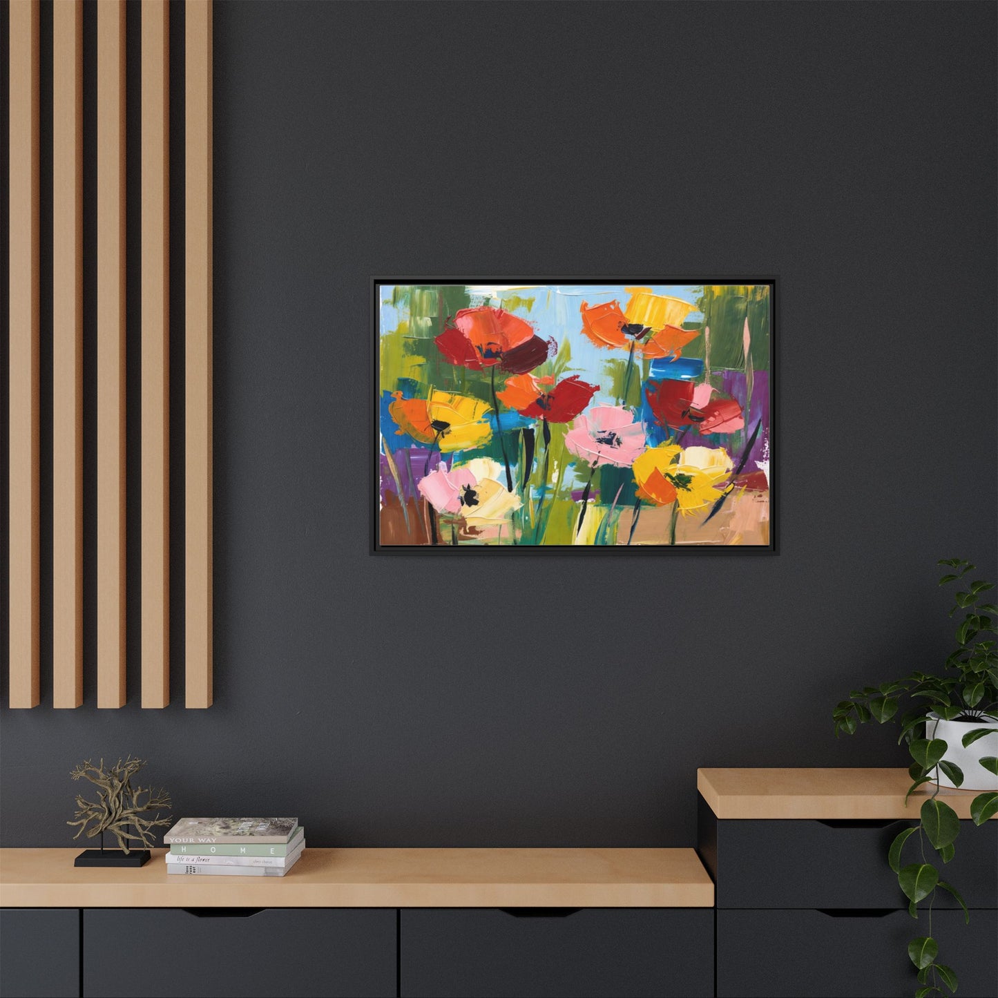Framed Floral Canvas Print — Colorful Abstract Poppy Artwork