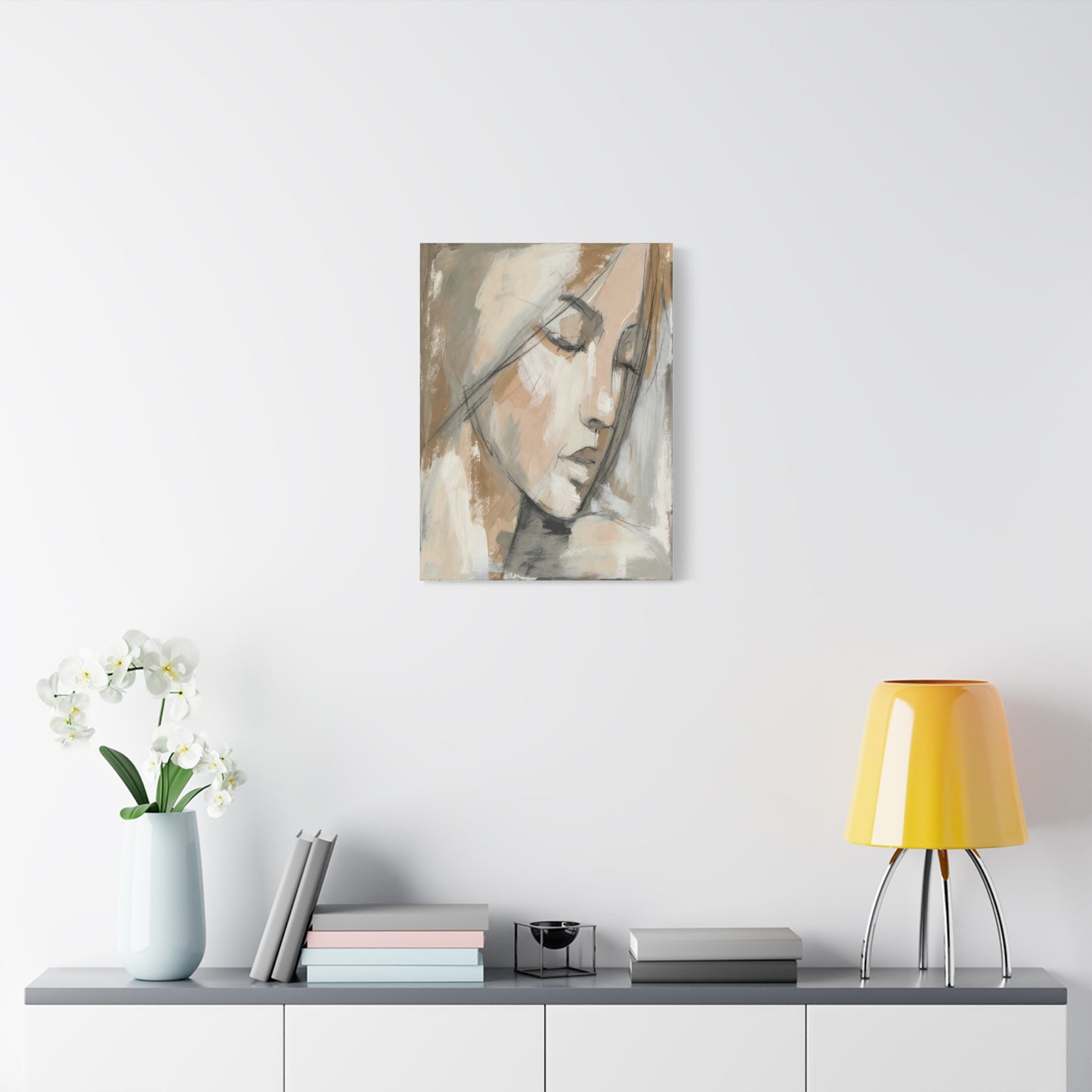 Serene Woman Portrait Matte Canvas Wall Art — Neutral Abstract Face Painting