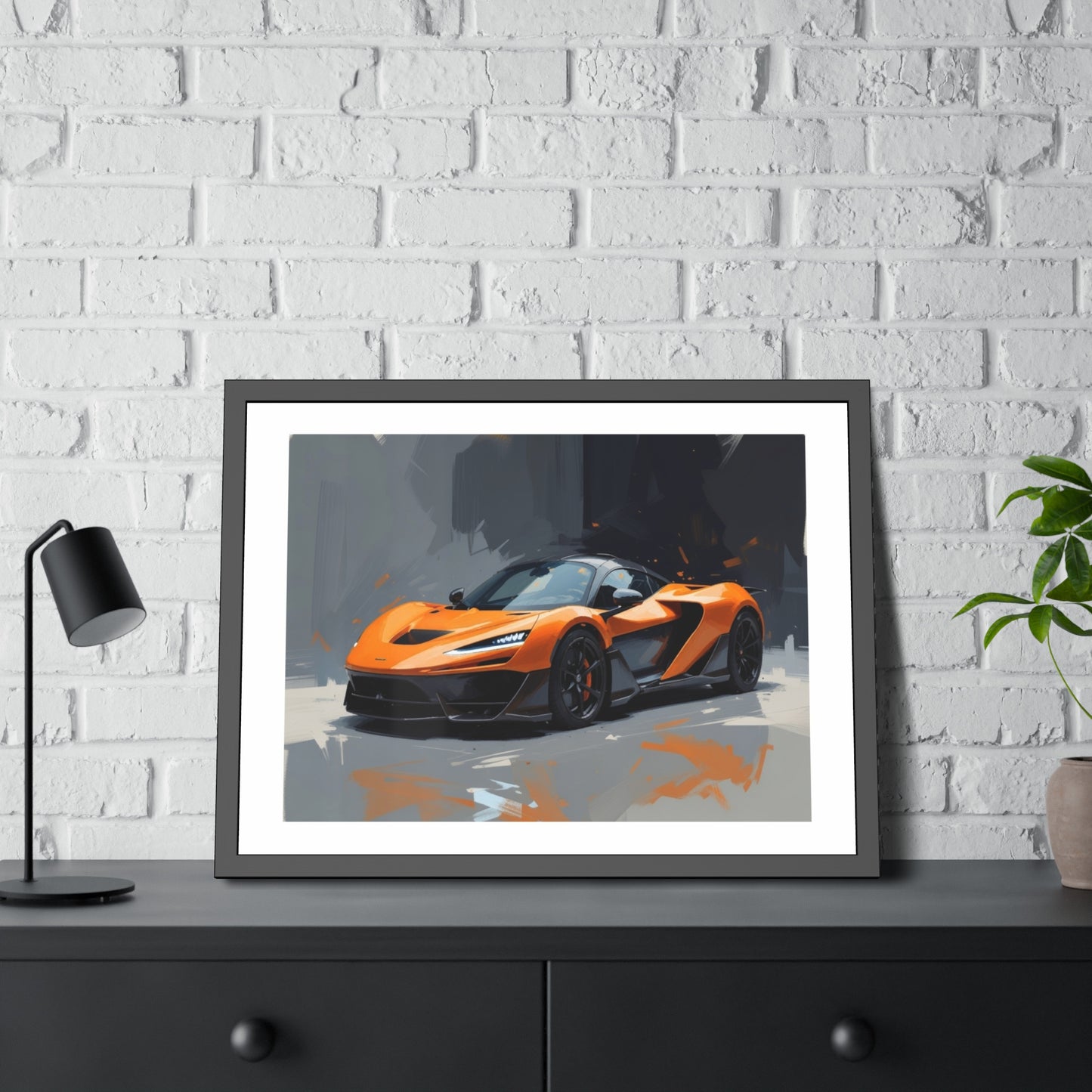Framed Sports Car Poster — Orange Supercar Art Print