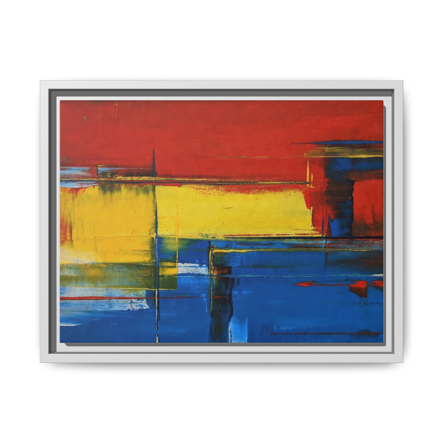Abstract Color Block Matte Canvas Framed Wall Art — Modern Red Yellow Blue Painting