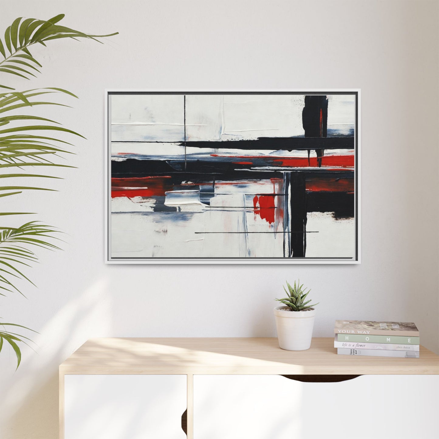 Abstract Red & Black Framed Canvas Art — Modern Matte Wall Painting