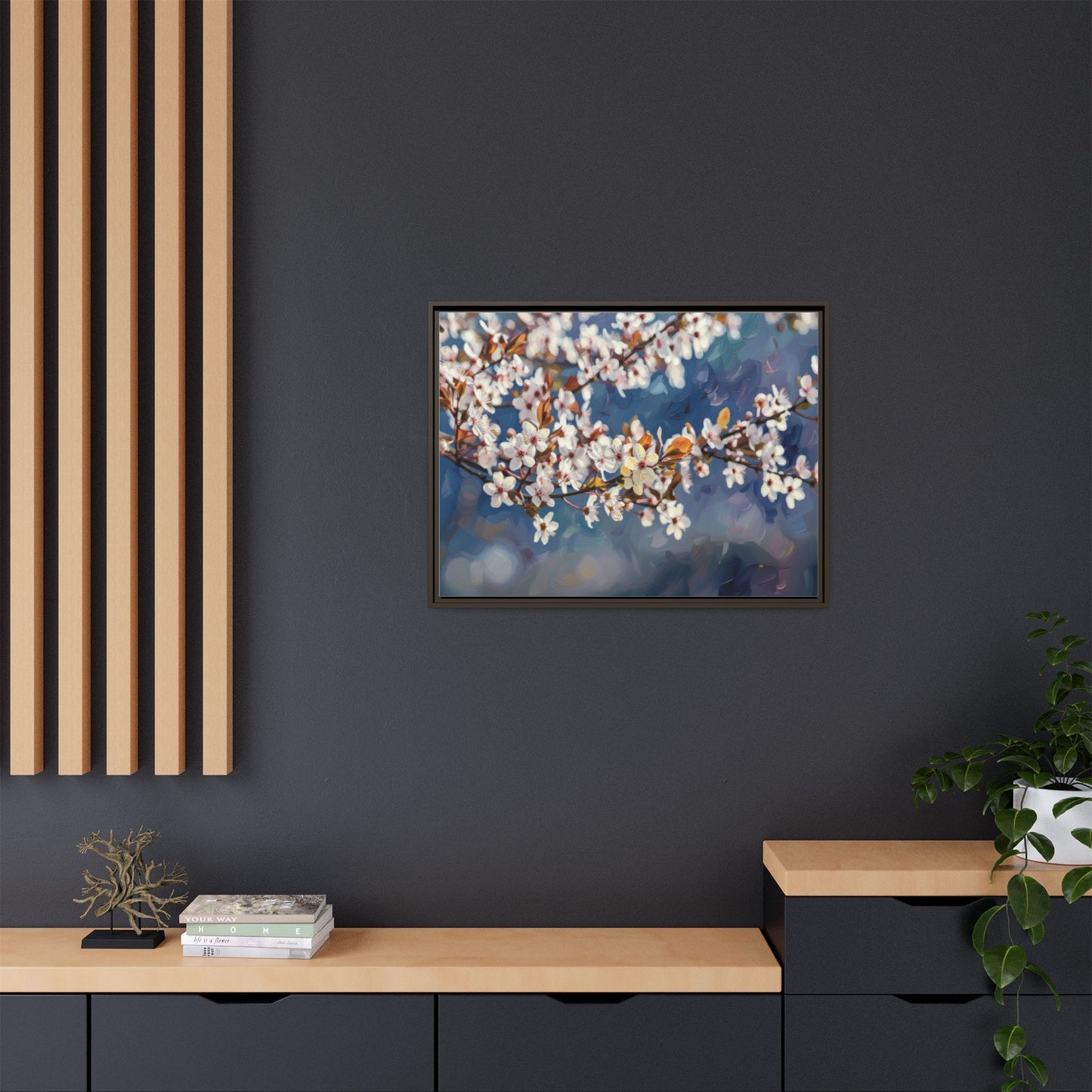 Framed Matte Canvas Print — Cherry Blossom Branch Wall Art