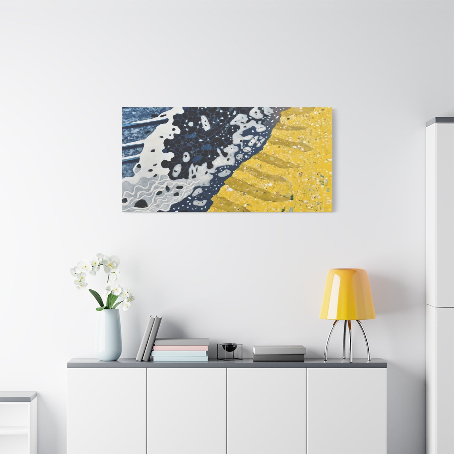Abstract Blue & Yellow Fluid Art Canvas Print — Matte Stretched Wall Art