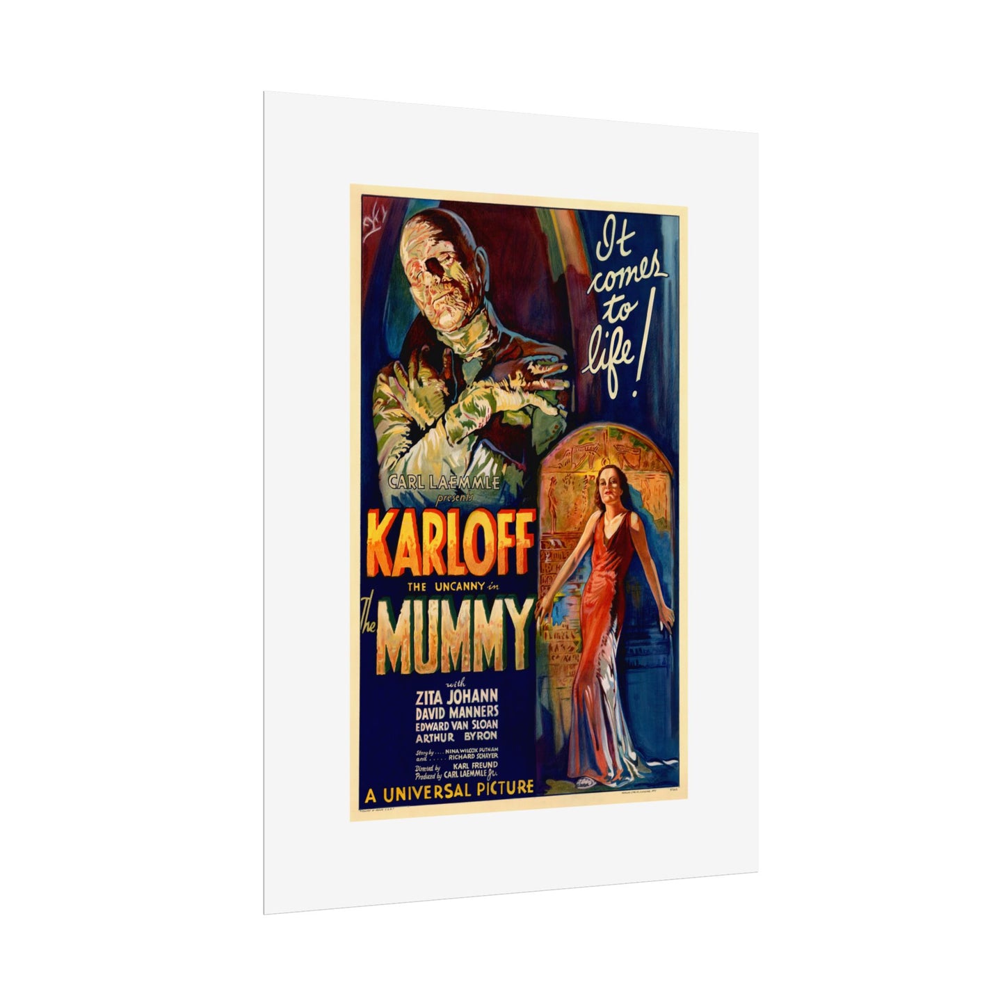 The Mummy 1932 film poster by Karoly Grosz Wall Art Print (Karloff "It Comes to Life!")
